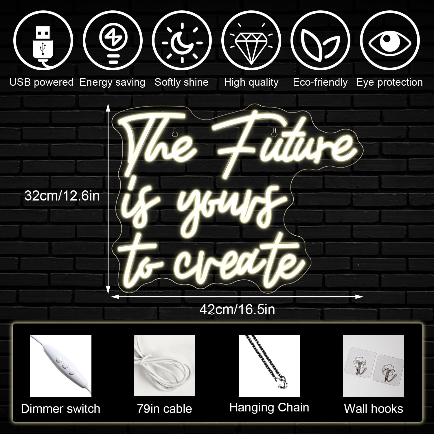 Horseneon Neon LED Sign - Warm White Acrylic Wall Decor for Bedroom, Living Room, Office, Childrens Room - USB Powered