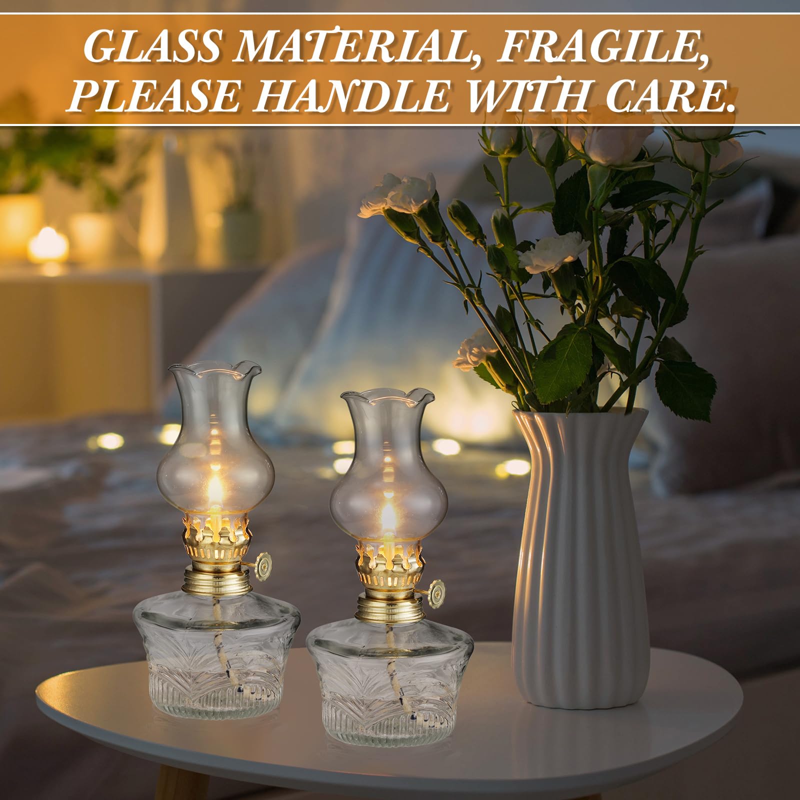 Yexiya 12 Pcs Oil Lamp Vintage Glass Kerosene Lamp Rustic Lantern Chamber Oil Lamps Clear Kerosene Lamp Hurricane Lamp with 6.6
