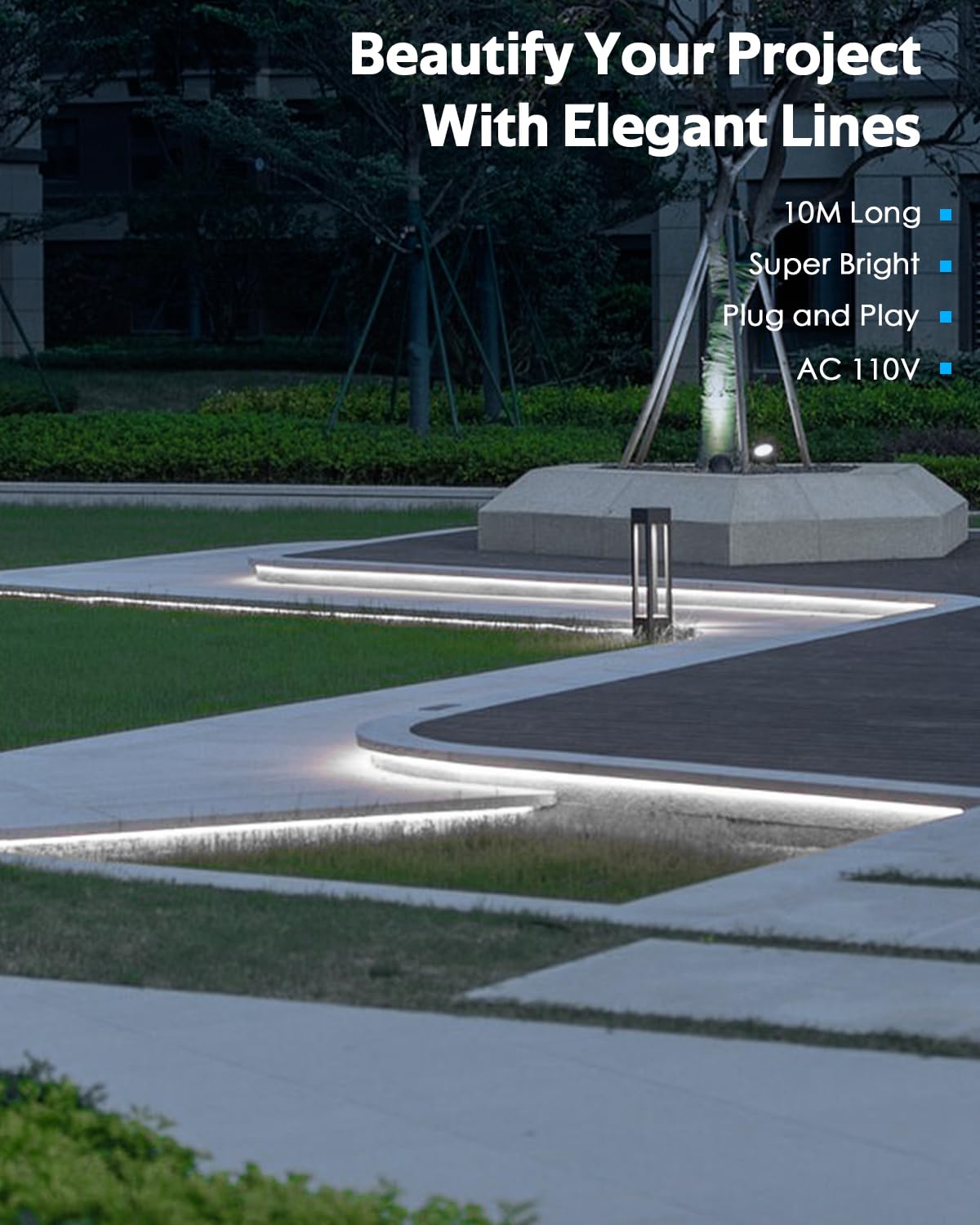 Samsion 32.8Ft Outdoor Led Rope Light Waterproof Cob Led Strip Lights For Indoor 6000K Cold White Ac 110V/120V Dimmable Connectable Led Flexible Light Strip For Indoor Garden Building Commerical Decor