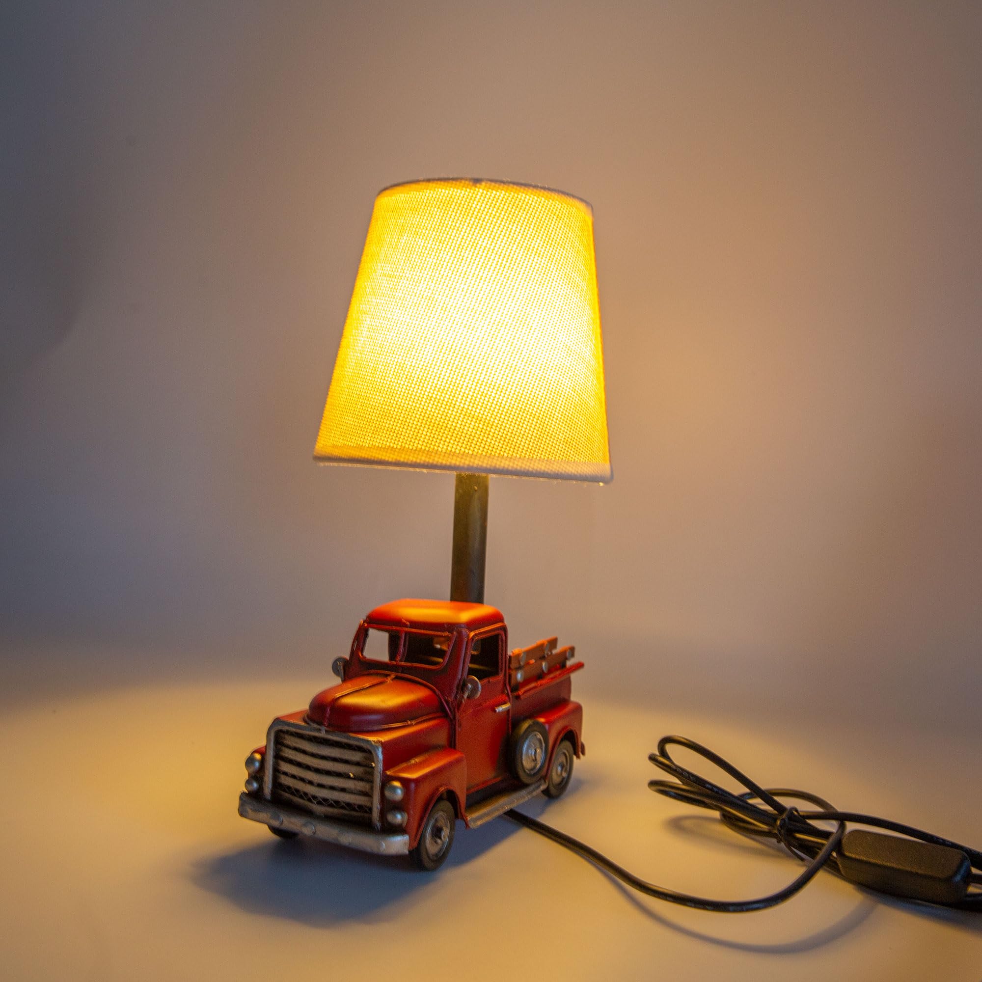 Berfutall-Decorative Rustic Red Vintage Truck Usb Table Lamp,Night Light With Burlap Shade, 6.7 X 4.7 X 6.7 Inches