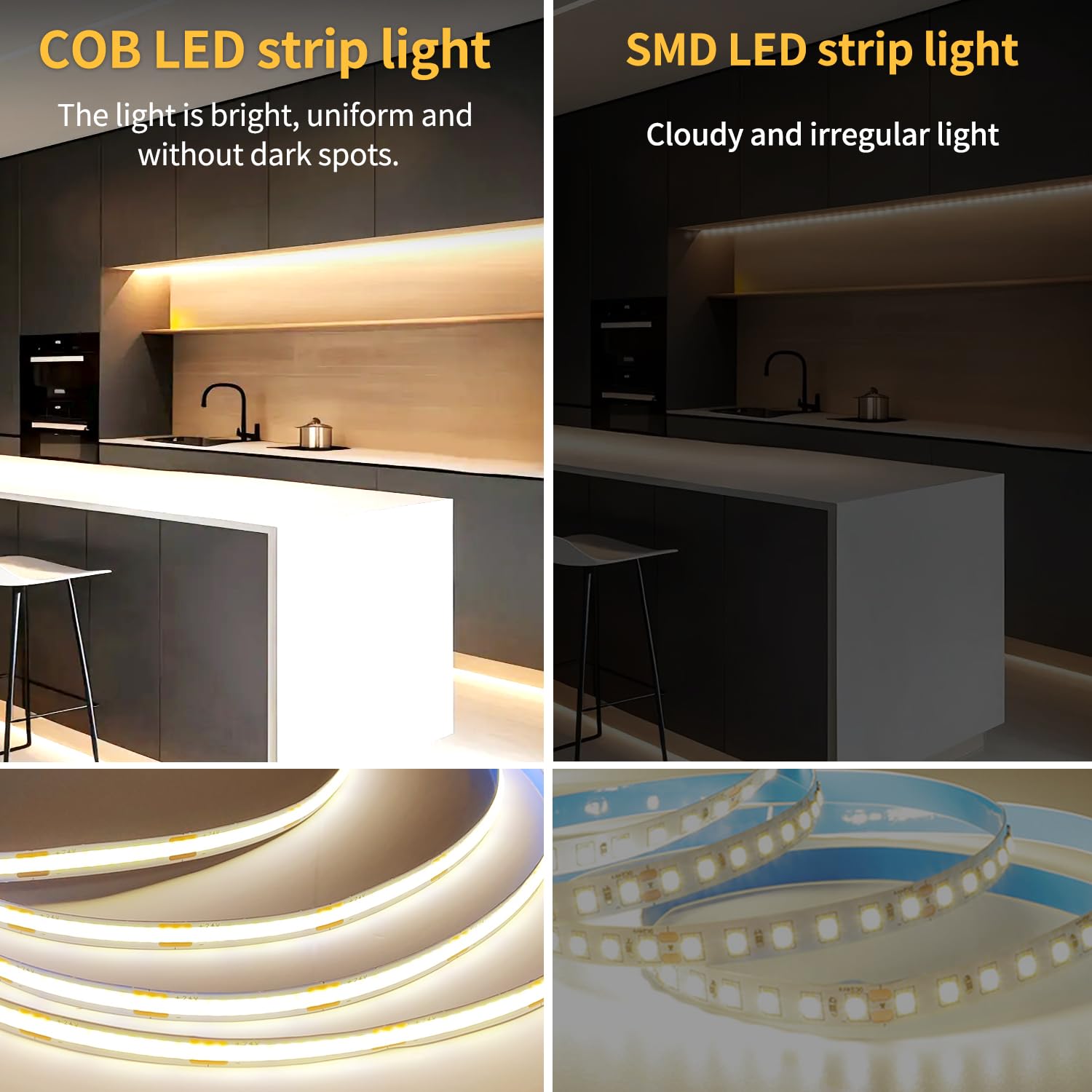 Yeewhale 50 Ft Cob Led Strip Lights 3000K Warm White Dimmable Dc 24V Flexible Led Tape Light For Bedroom, With Remote And App Control Led Light Strip,For Diy Home Decoration