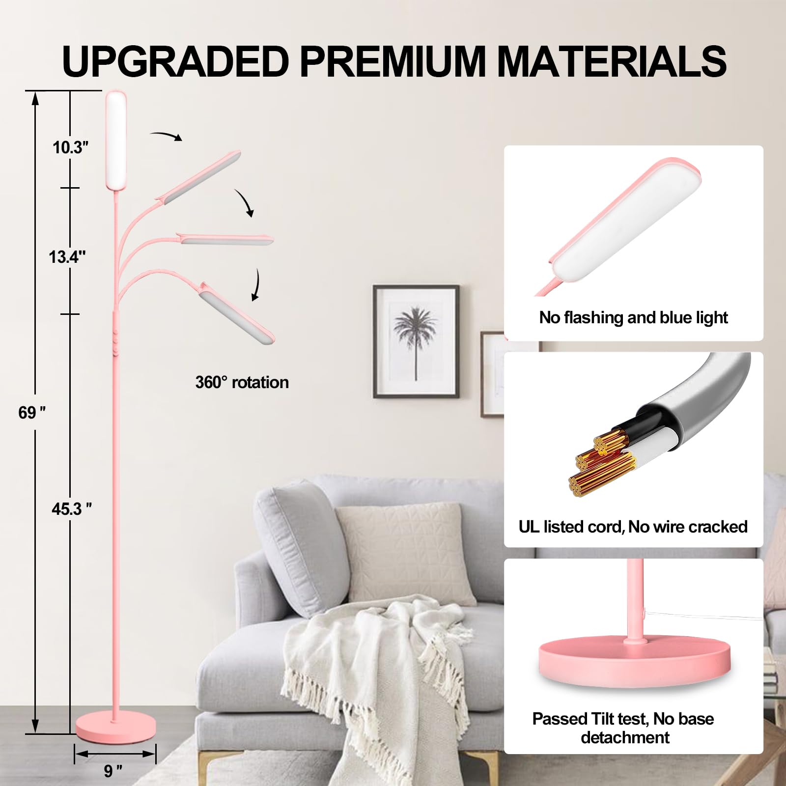Marctronic Pink Led Floor Lamp, 18W 1800Lm Bright Floor Lamp With Remote & Works With Smart Plug, Dimmable Timing Eye Caring Rea