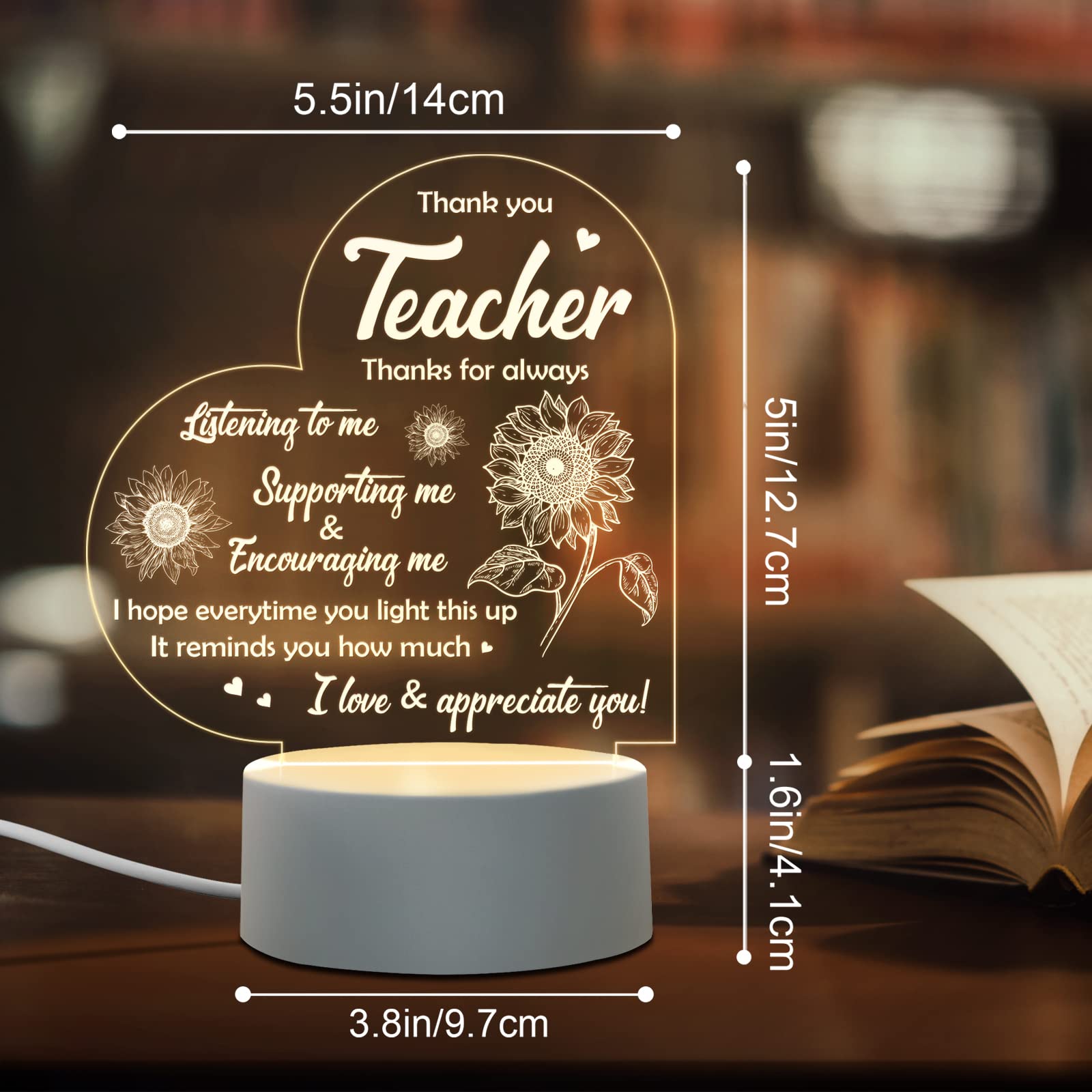 Afterprints Engraved Acrylic Night Light - Teacher Appreciation Gift, White for Retirement, Birthday, Thank You, Farewell