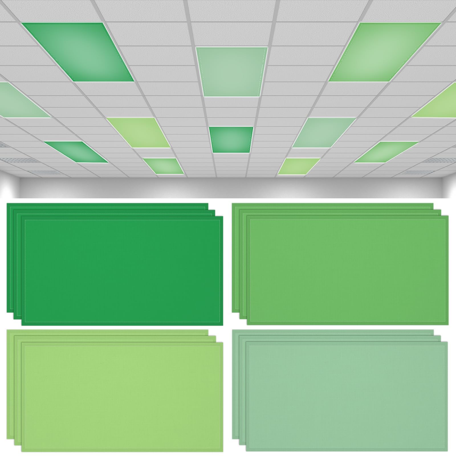 QOUBAI 12PCS Fluorescent Light Covers  4x2 Feet Magnetic Light Cover Fluorescent Lights Shade Panel Positive Inspirational Ceiling Lights Filters for Office Classroom Home Drop Ceiling Green