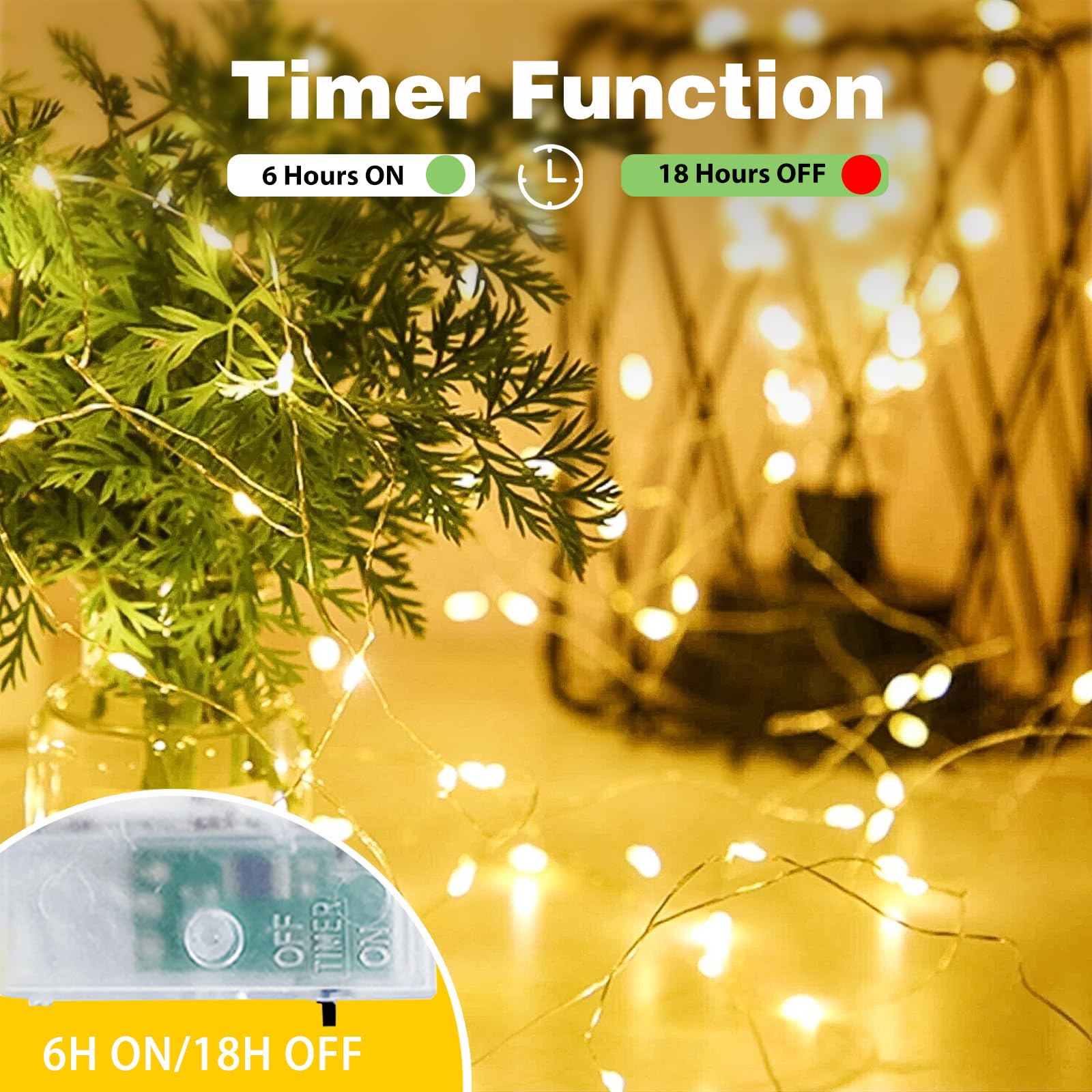 EXF 4-Pack Battery Operated Fairy Lights, Waterproof 16FT, 50 LED, Warm White, Copper, Model YHY-BO50LED