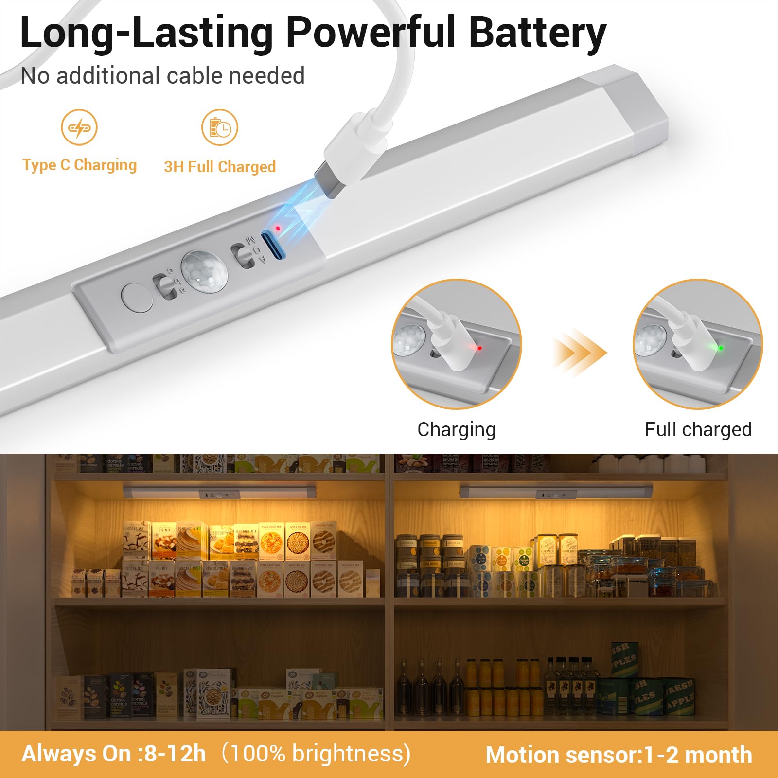 Wobane Closet Lights Motion Sensored With Eye-Protection Rechargeable Led Wardrobe Lighting With 3 Color 12 Inch Dimmable Wireless Battery Operated Light Indoor For Stair Pantry Hallway 900Mah 2Pcs