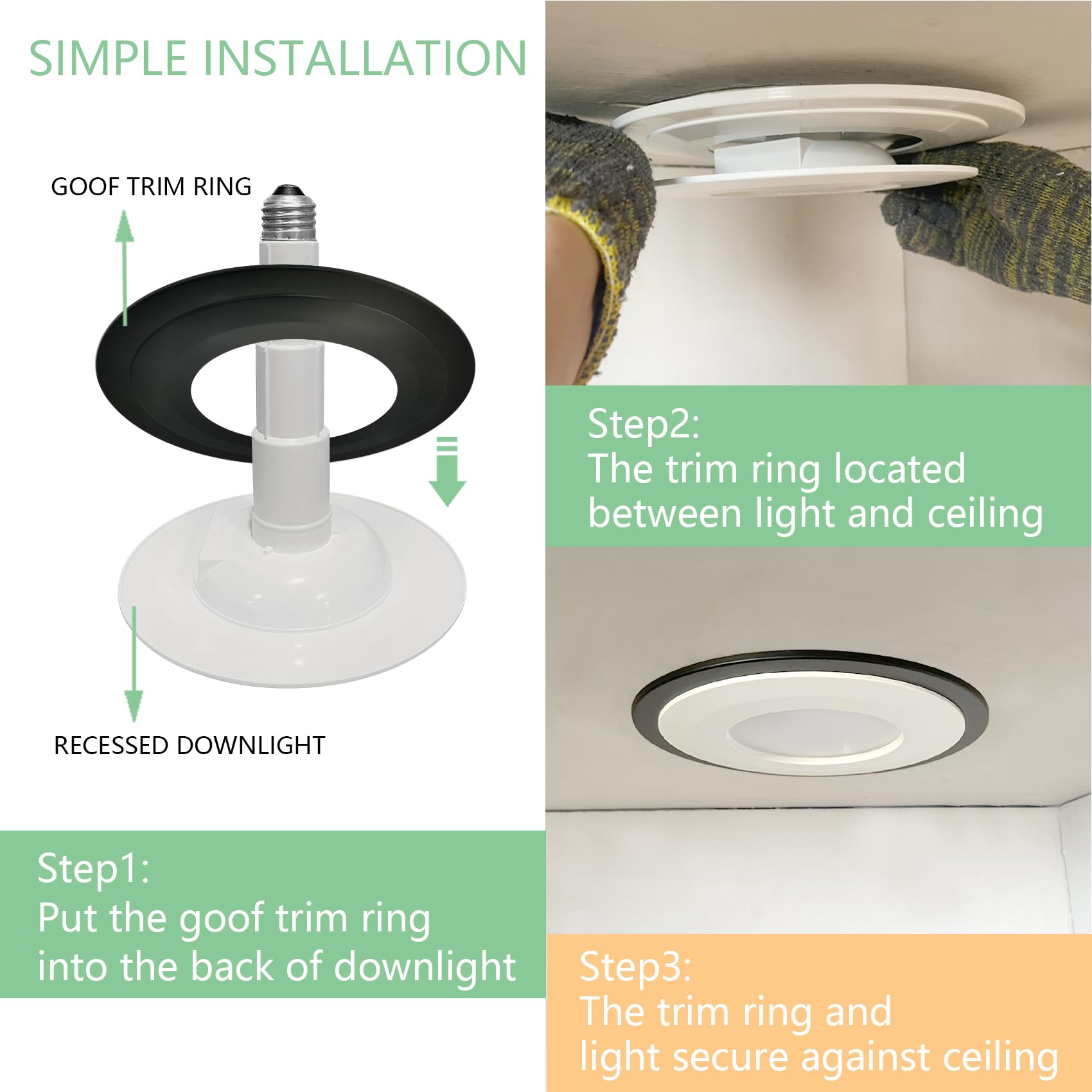 Soliseed 5/6 Inch Goof Ring For Recessed Lighting Black Can Light Goof Trim Ring,Outer Diameter 8.62 Inches, Inner Diameter 4.76 Inches,Thickness 0.35 Inches, Durable Plastic Design, 4 Pack