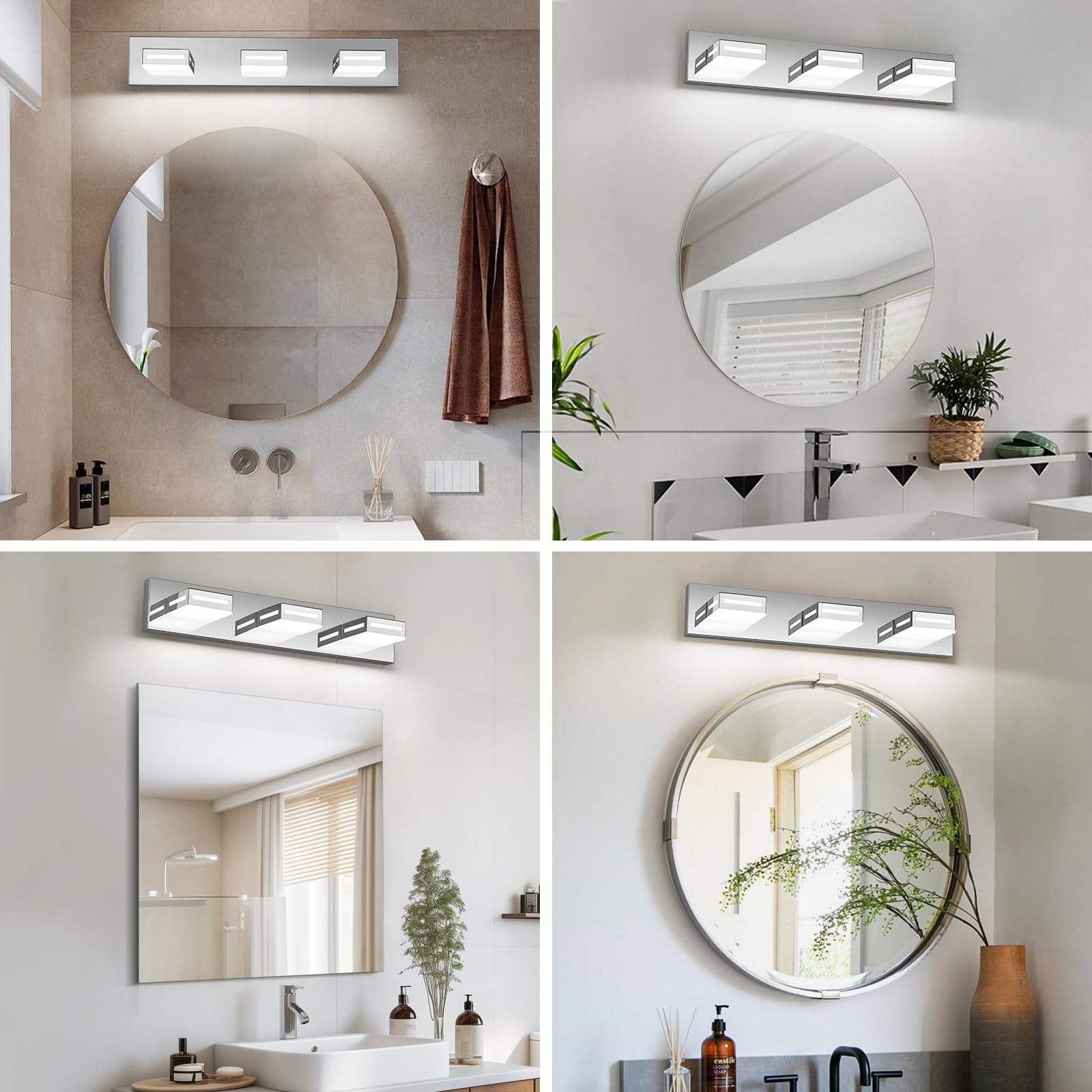 Donrao 24-Inch 3-Light Led Modern Chrome Bathroom Vanity Light Fixtures Over Mirror  Bathroom Lighting Fixtures With Cool White 6000K  Rotatable Vanity Wall Lights For Bath Restroom Powder Room