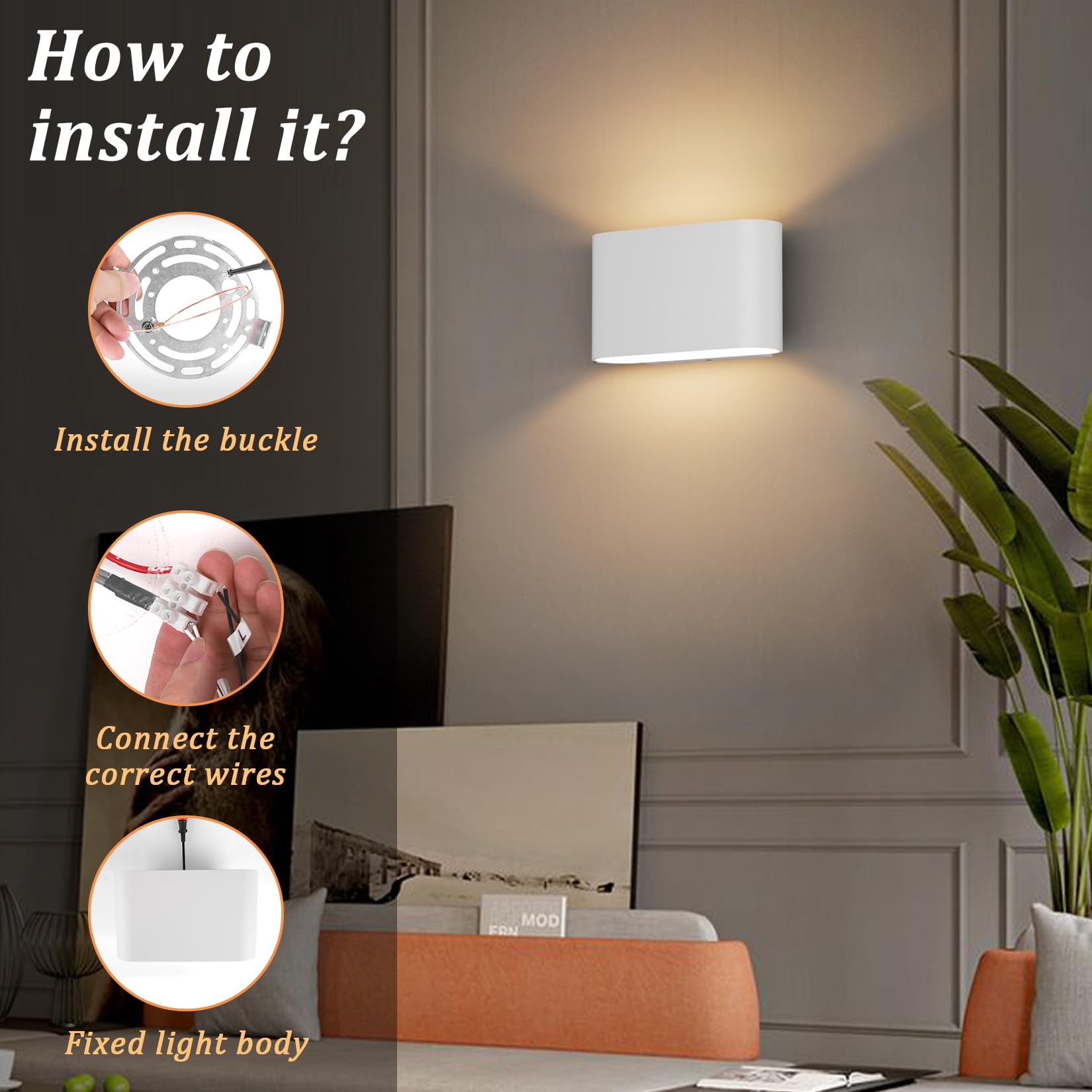 Aipsun LED Wall Sconces Set of 2, Hardwired Aluminum Indoor Lights, Warm White 3000K, Modern Design for Living Room, Bedroom, Hallway