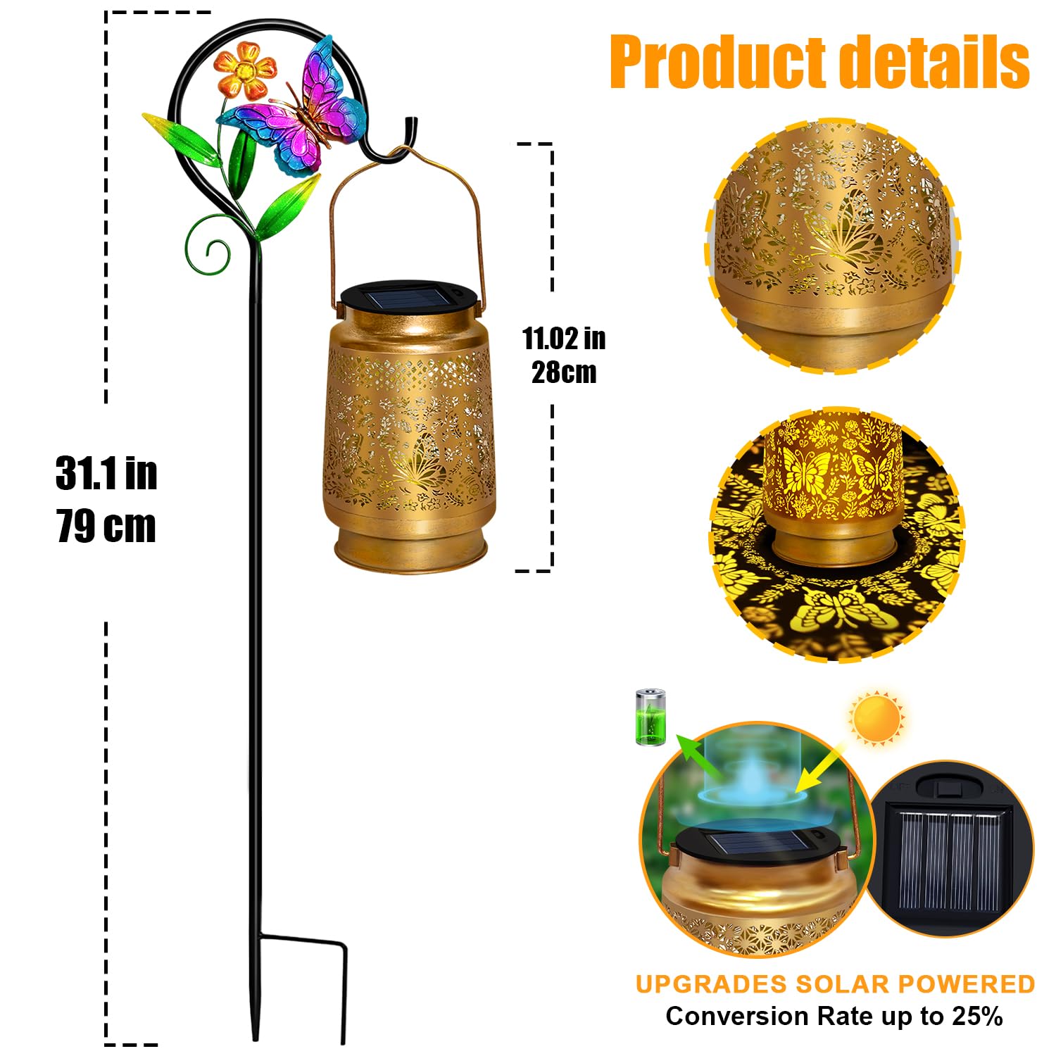 2 Pack Solar Lanterns Outdoor Waterproof,Butterfly Solar Lights Garden Decor Gifts For Mom Women Grandma Decoration Outside For
