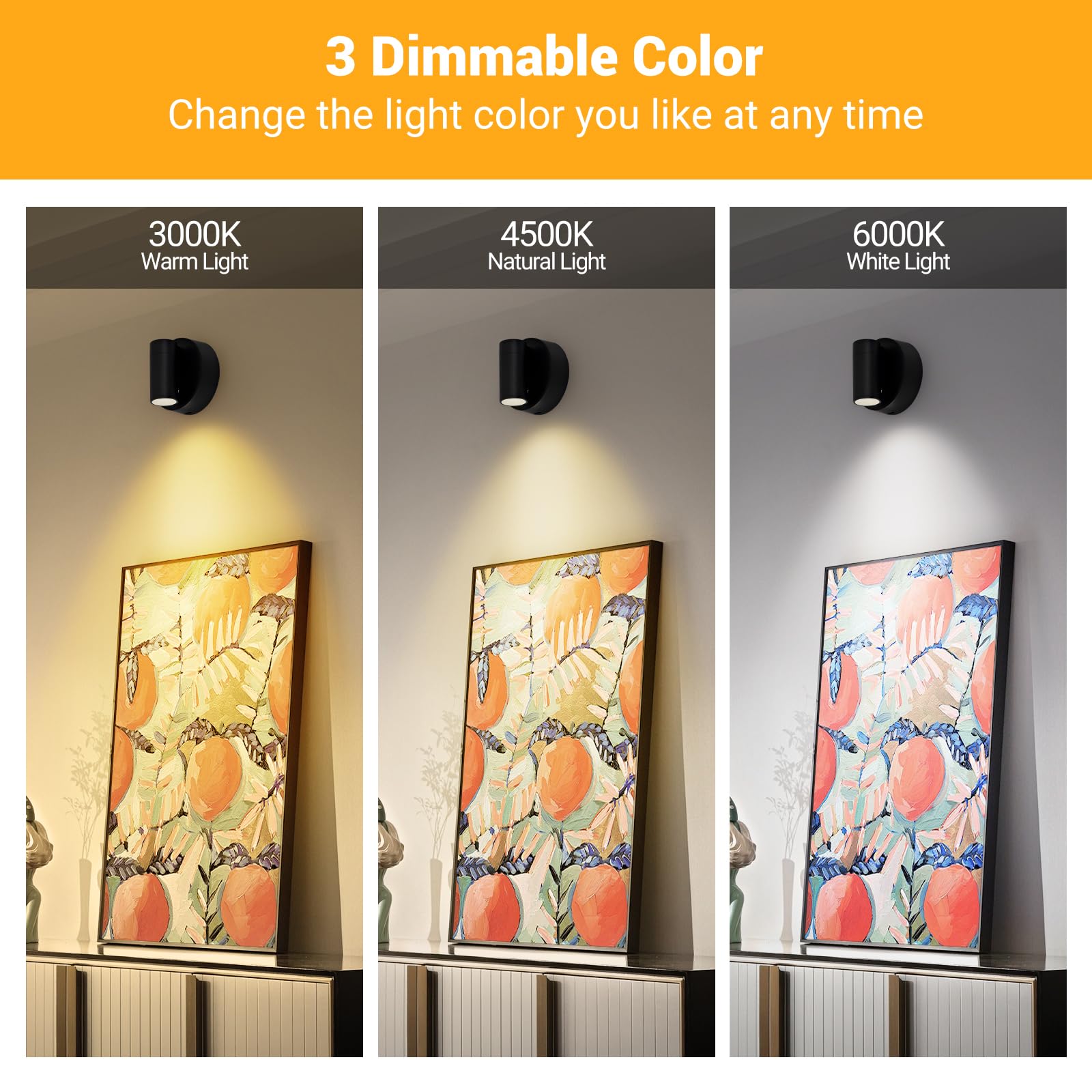 Oteedo 2 Pack Wireless Spotlights Indoor With Remote Up Lights Indoor Picture Light Battery Operated Spot Lights With 3 Color Dimmable Uplighting Indoor Stick On Wall Light For Plant Artwork Black