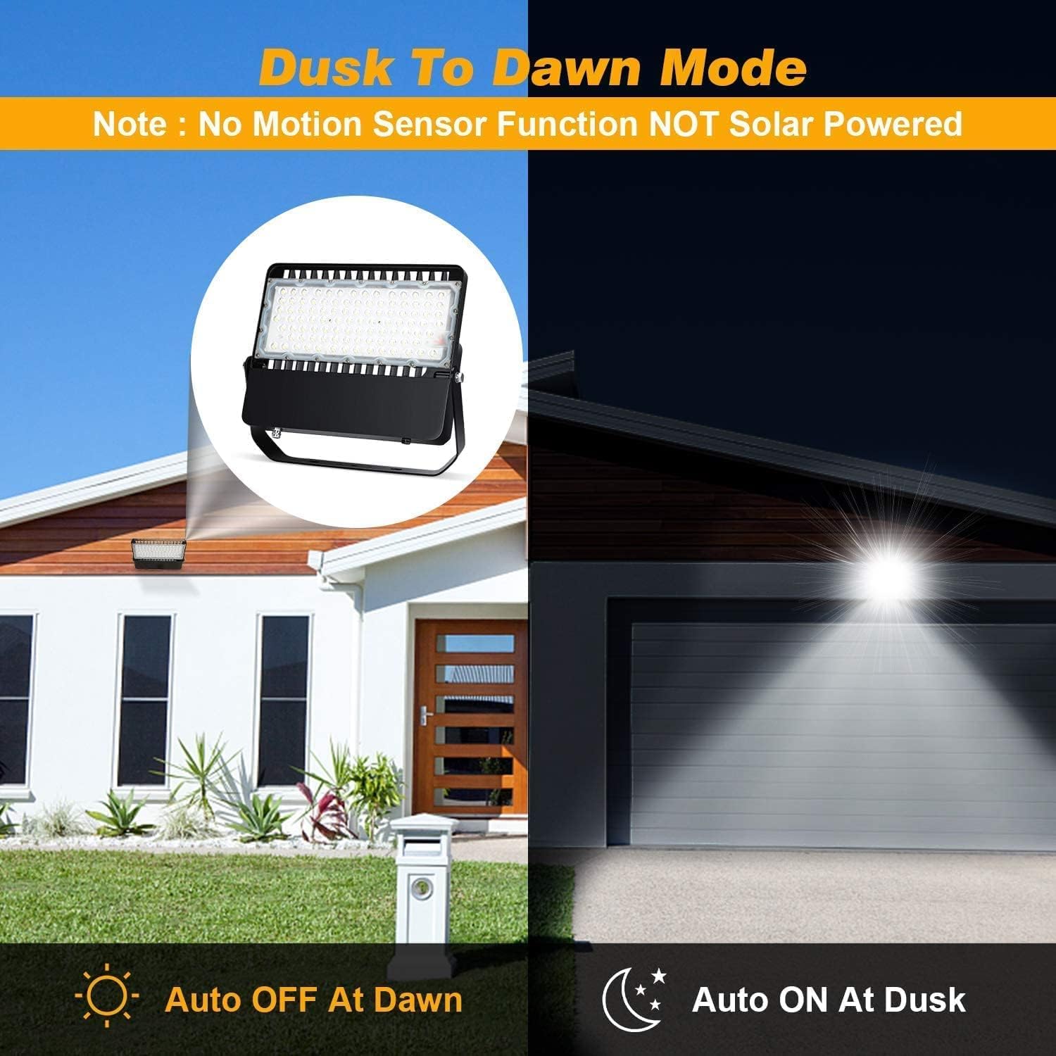 Juyace 240W LED Flood Light, Dusk to Dawn, 5000K, IP65, Aluminum, Black, Model KU203-P for Outdoor Lighting