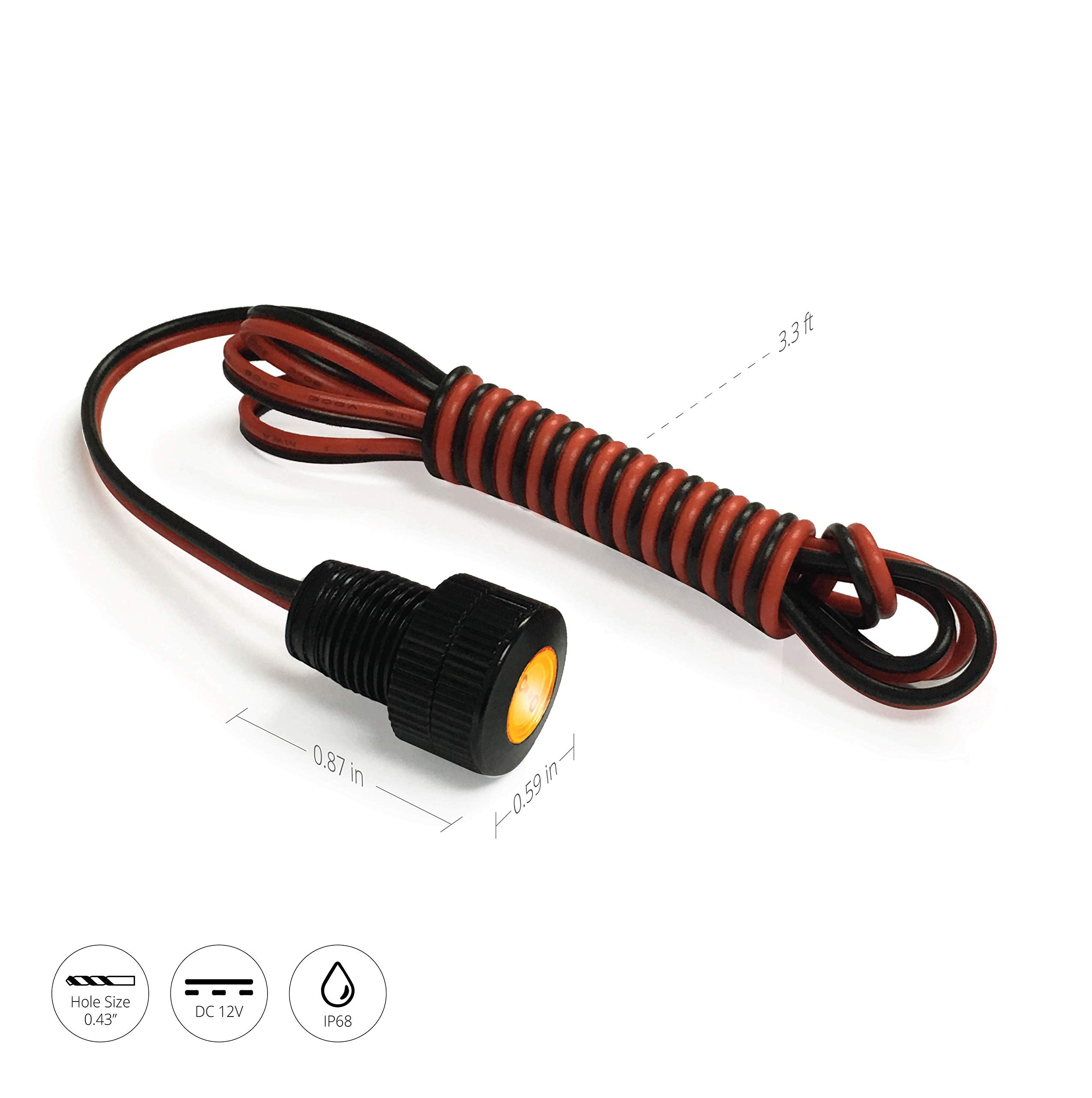 Brightest Light Bolt - Flush Mount 12V Led Light For Bumper, Grille, Cars Interior, Dash, Ambient Lighting, Motorcycle W/Sleek Aluminum Housing & Screw Nut (11 Mm Black, Amber Led)