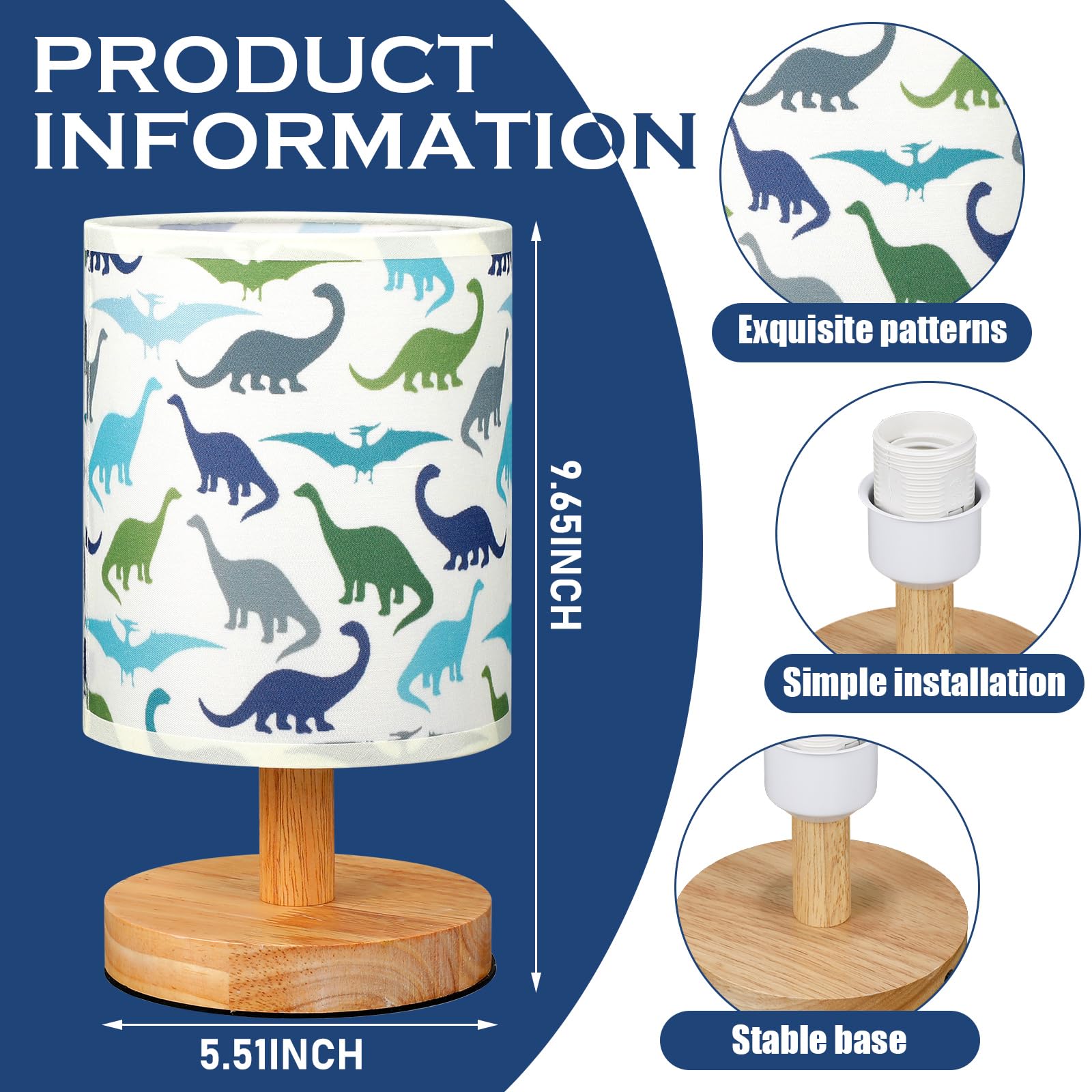 Vihose Dinosaur Lamp For Boy Dino Kids Lamp With Linen Wooden Nightstand Cartoon Nursery Light Lampshade For Girls Boys Living R