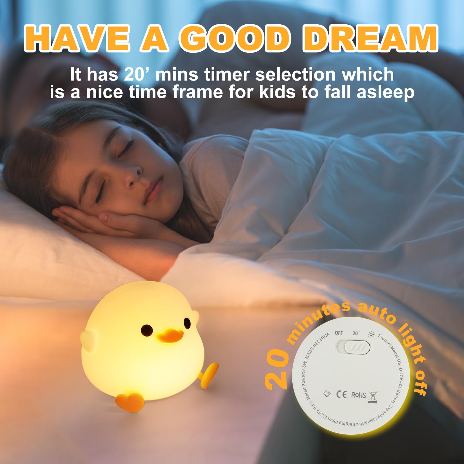 Daixinde Dodo Duck Night Light, Cute Duck Lamp, Rechargeable Dimmable Nightlight, Silicone Led Bedside Lamp Nursery Nightlight With 20 Minutes Timer And Touch-Sensitive For Bedrooms, Living Room