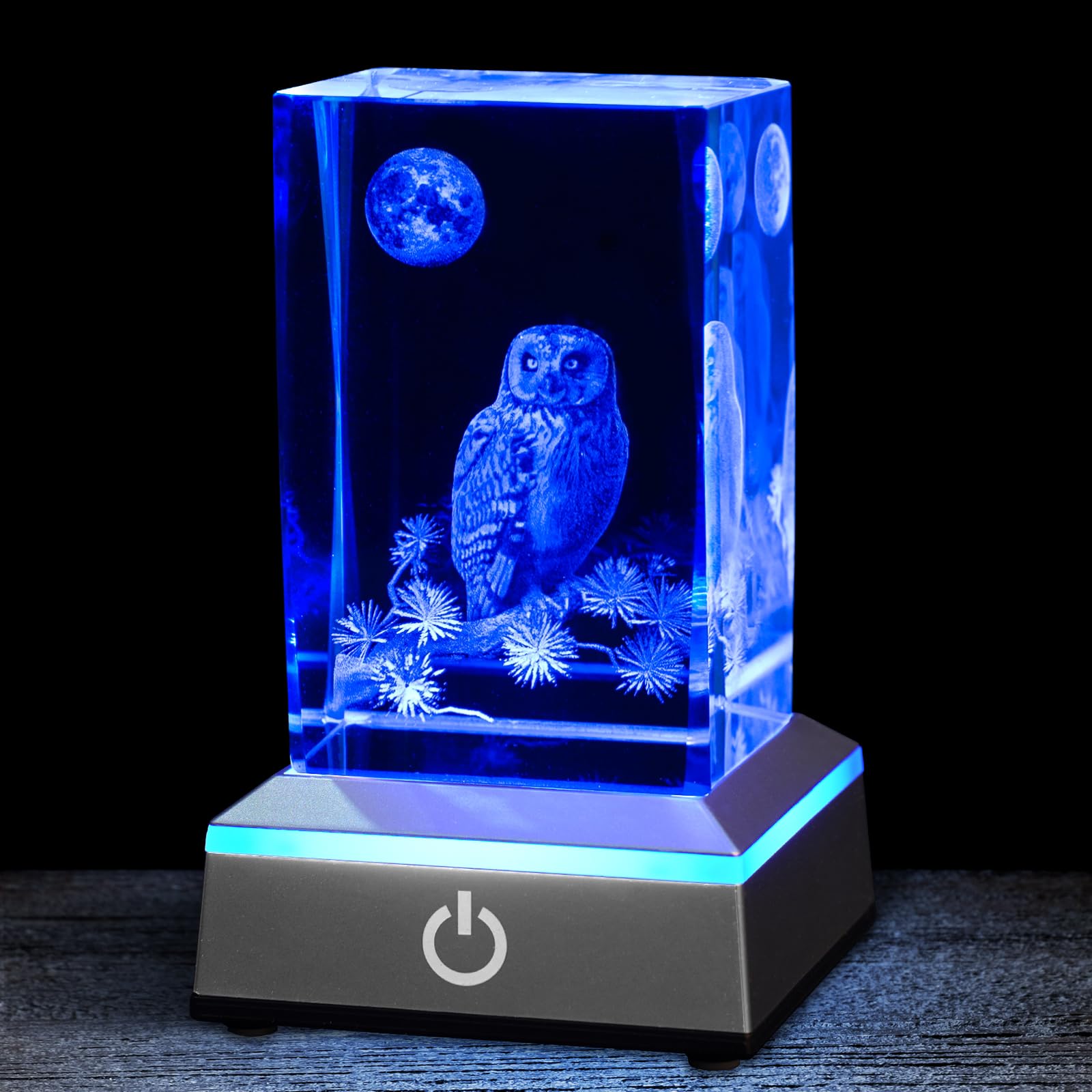 Eicxjui 3D Owl Crystal Night Light with Multicolor LED Base Glass Laser Engraved Owl Figurines Lamp Gifts for Boys Girls Lovers 