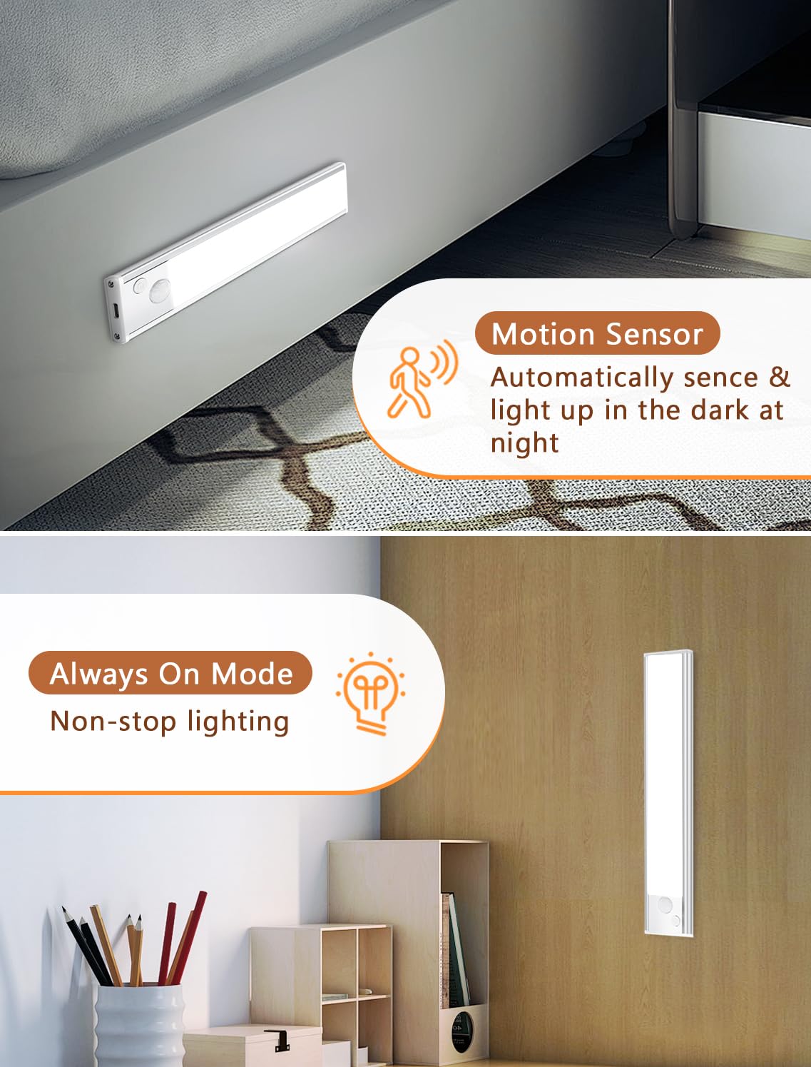Vozuji Under Cabinet Rechargeable Lighting: Motion Sensor Dimmable Lights Indoor - Battery Operated Lights - Wireless Activated Closet Light Magnetic Led Light For Kitchen Home Bathroom Counter 3 Pack