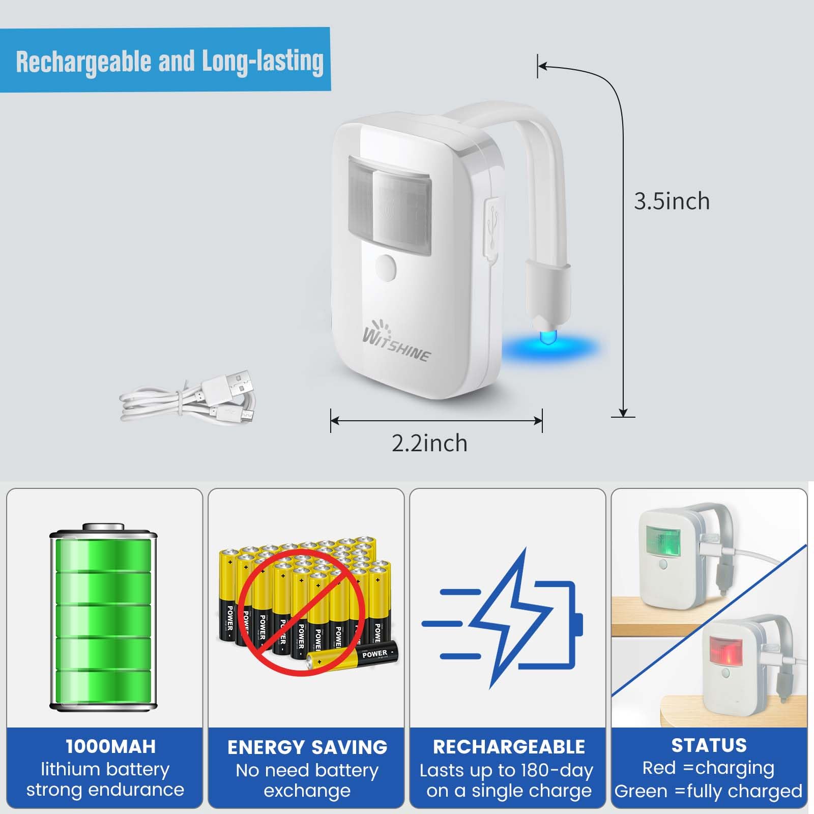 Witshine 2 Pack Toilet Night Lights - 16-Color Motion Detection, White, Model 550plus, Plastic, Novelty Bathroom Gadget for Kids and mature-themeds