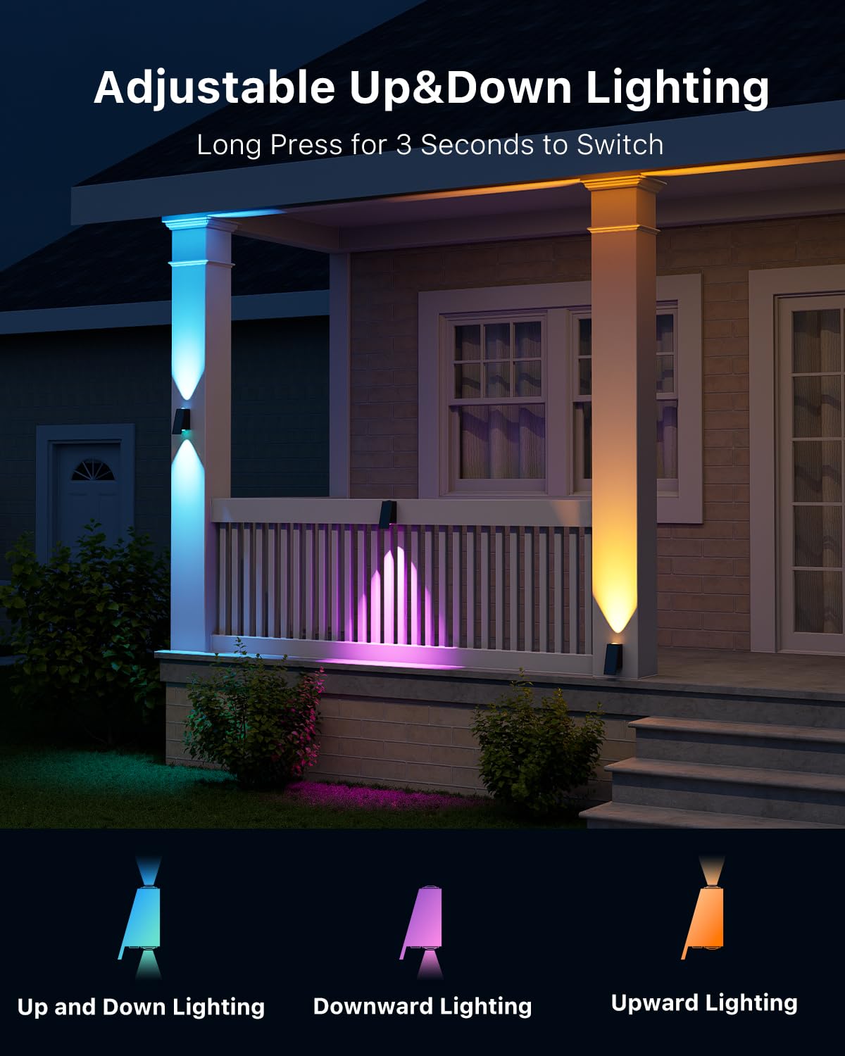 8 Pack Color Changing Solar Powered Fence Lights Outdoor Waterproof Wall Mount Led Rgb Ambiance Lamps For Outside Patio  Deck  House  Pool Cage  Garden  Yard Decorative With 8 Colorful Lighting Modes
