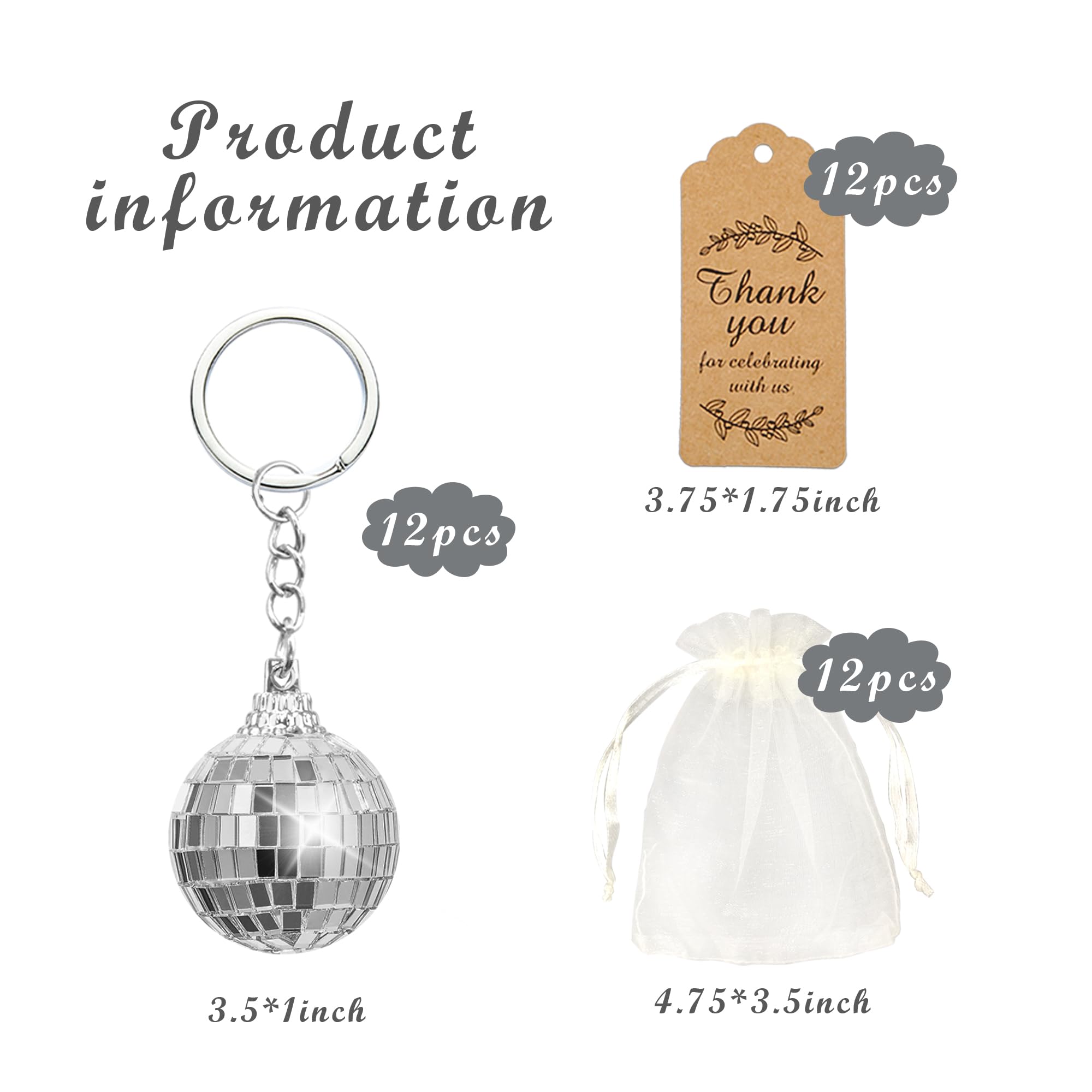Banballon Mirror Disco Ball Keychain With Organza Bags Thank You Tags Disco Party Favors For 70S 80S Disco Theme Party Birthday Party Classroom Rewards Mini Disco Ball Decorations Supplies (Silver)