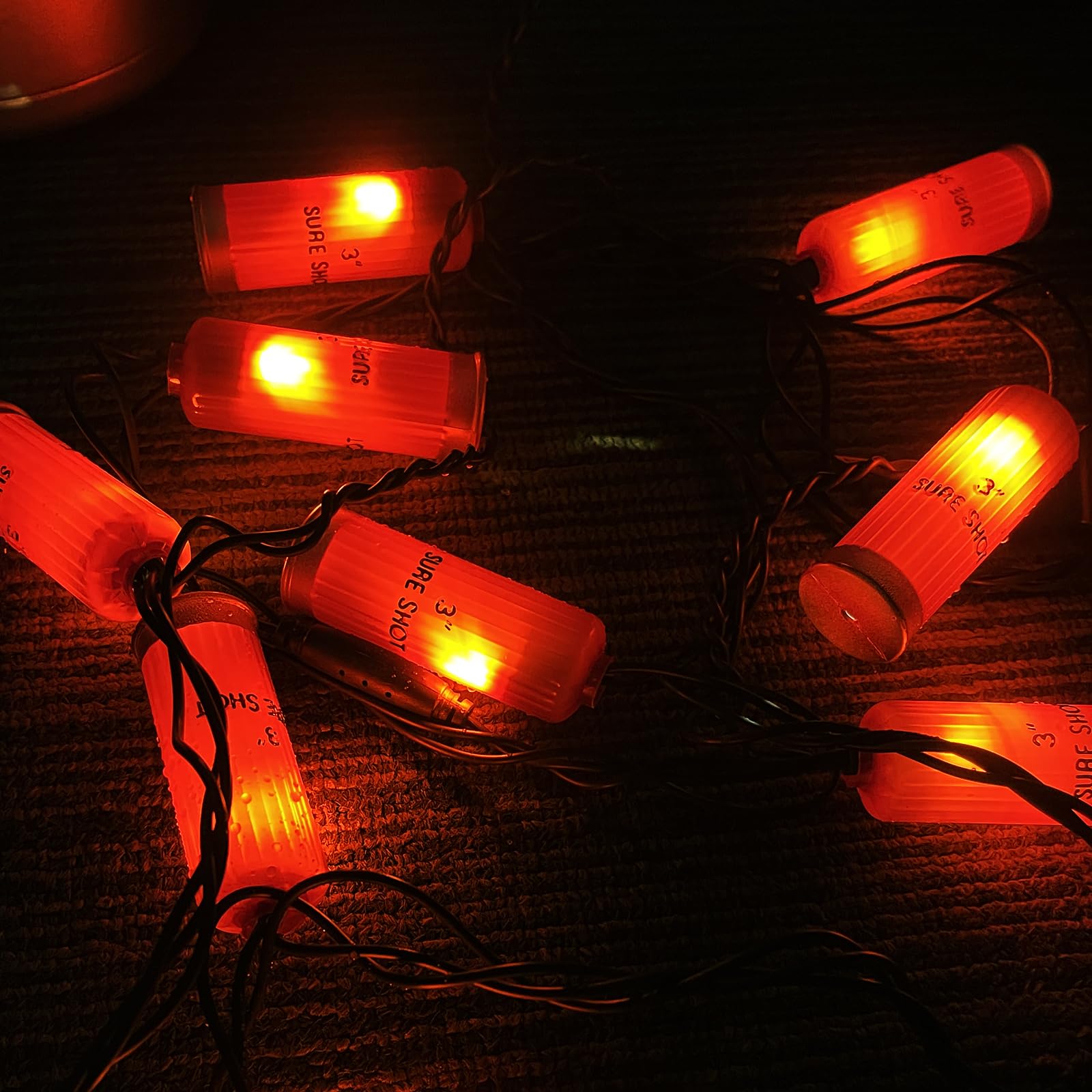8.5Ft Red Shotgun Shell Christmas String Lights With 10 Led Bullet Shell Lights, Connectable Outdoor Military Style Bullet Light