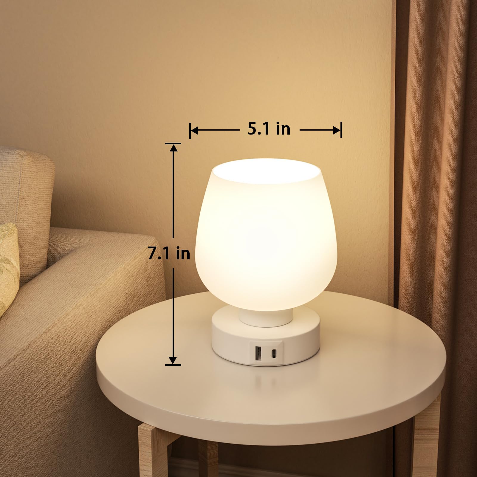 Touch Table Lamp For Nightstand Set Of 2 - Bedside Lamp With Usb C+A Charging Ports For Bedroom Living Room Night Stands, Desk L