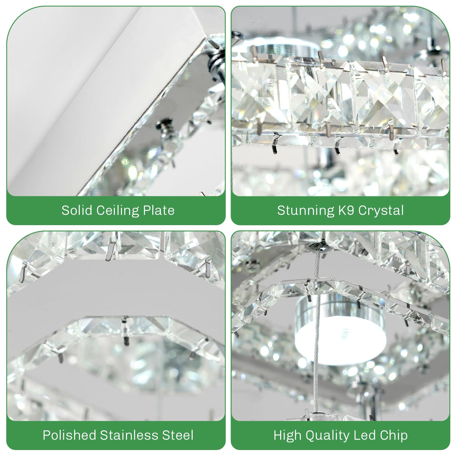 Rheafon Dimmable Crystal Chandelier With Remote Control, 2-Layer Flush Mount Ceiling Light For Bedroom, Kitchen, Hallway & Stair