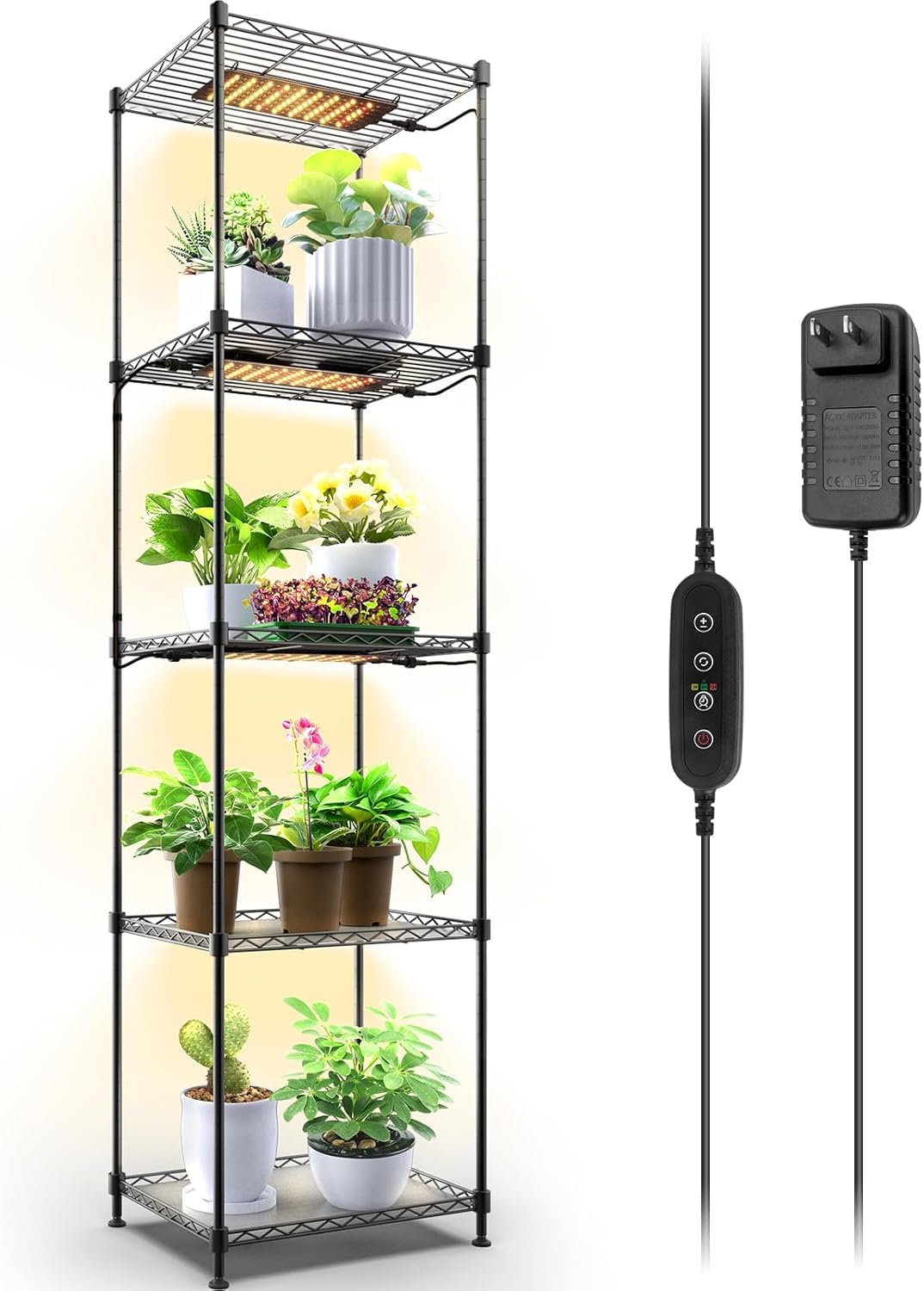 Barrina Plant Shelf With Grow Light, 5-Tier, Plant Stand With 40W Ultra-Thin Grow Light Panel For Hydroponics, Seedlings, Succul
