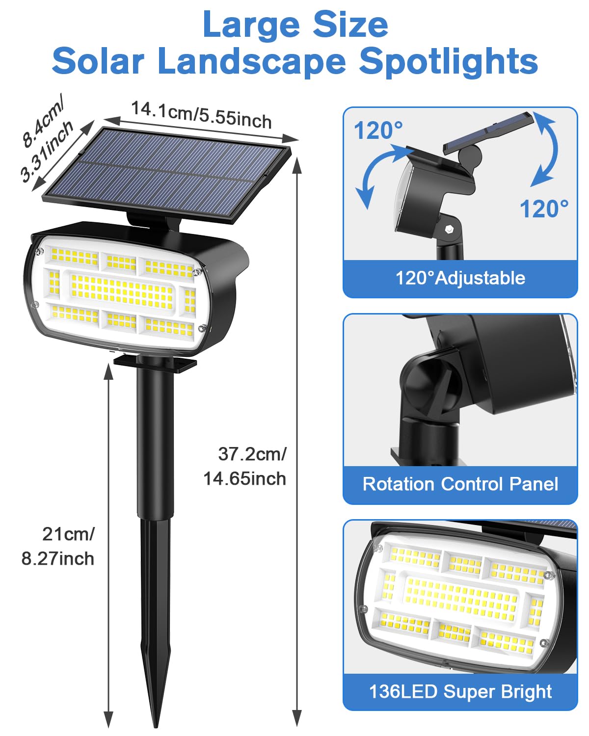 Fabrito Solar Spot Lights Outdoor 136 Leds  Big Brighter Lighting Solar Lights Outdoor  4 Pack Ip65 Waterproof Landscape Spotlights Auto On/Off For Yard  Garden  Pathway  Plants Tree (Cool White)