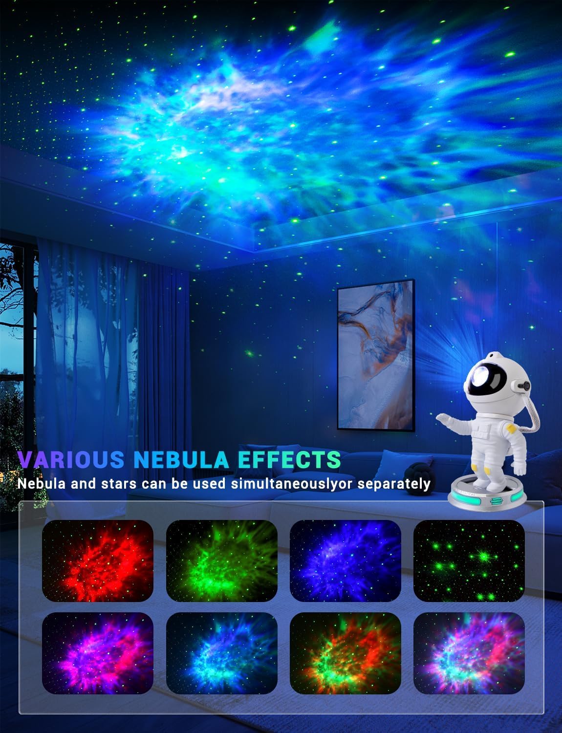 Tunpahcon Astronaut Galaxy Projector Starry Sky Night Light With Nebula, Remote Control Colorful Changing Ceiling Projector, Sui