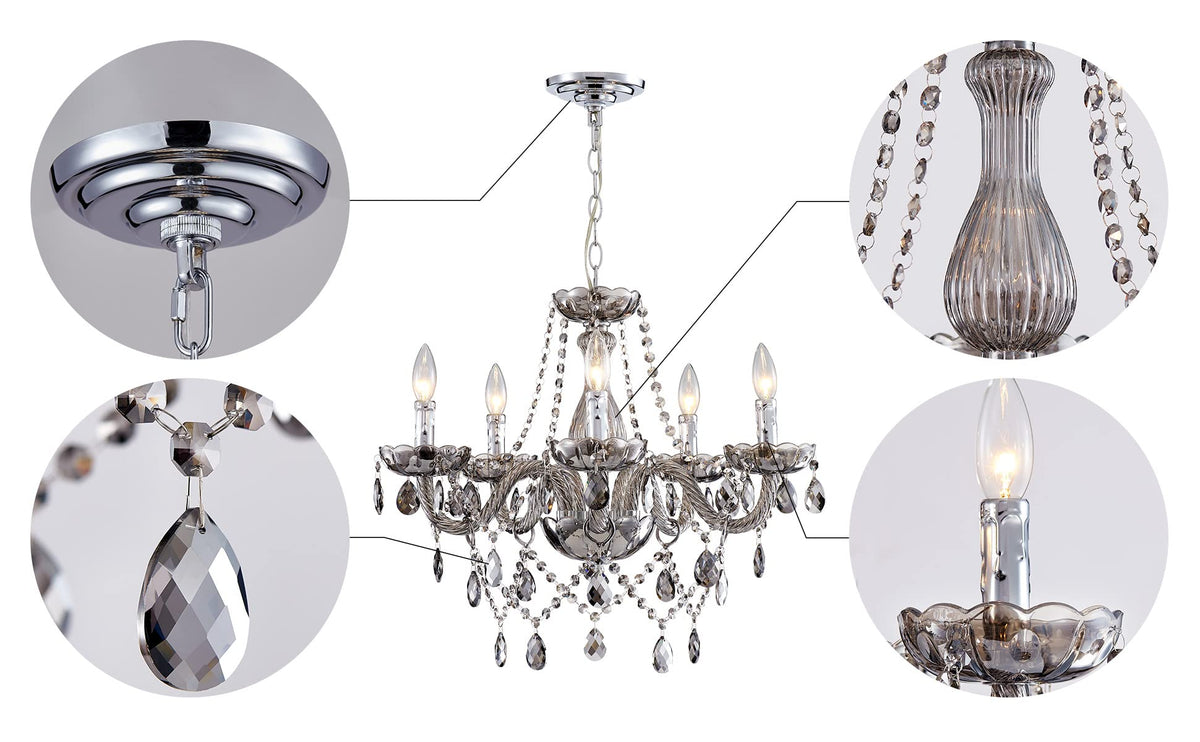 SM Saint Mossi 5-Light Contemporary K9 Crystal Chandelier, Smoky Gray ...