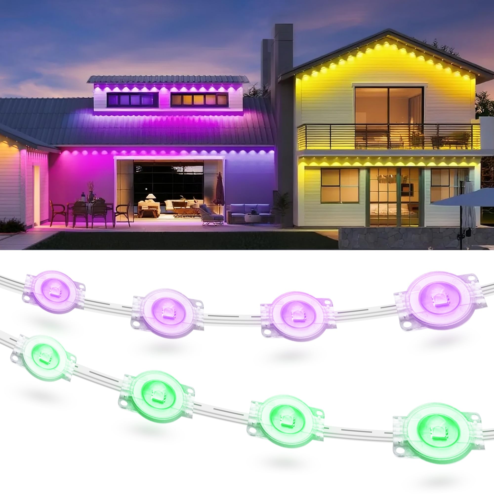 Fussion 200ft RGB LED Outdoor Lights, IP67 Waterproof, APP Remote Control, Model LX20250312-60M, White