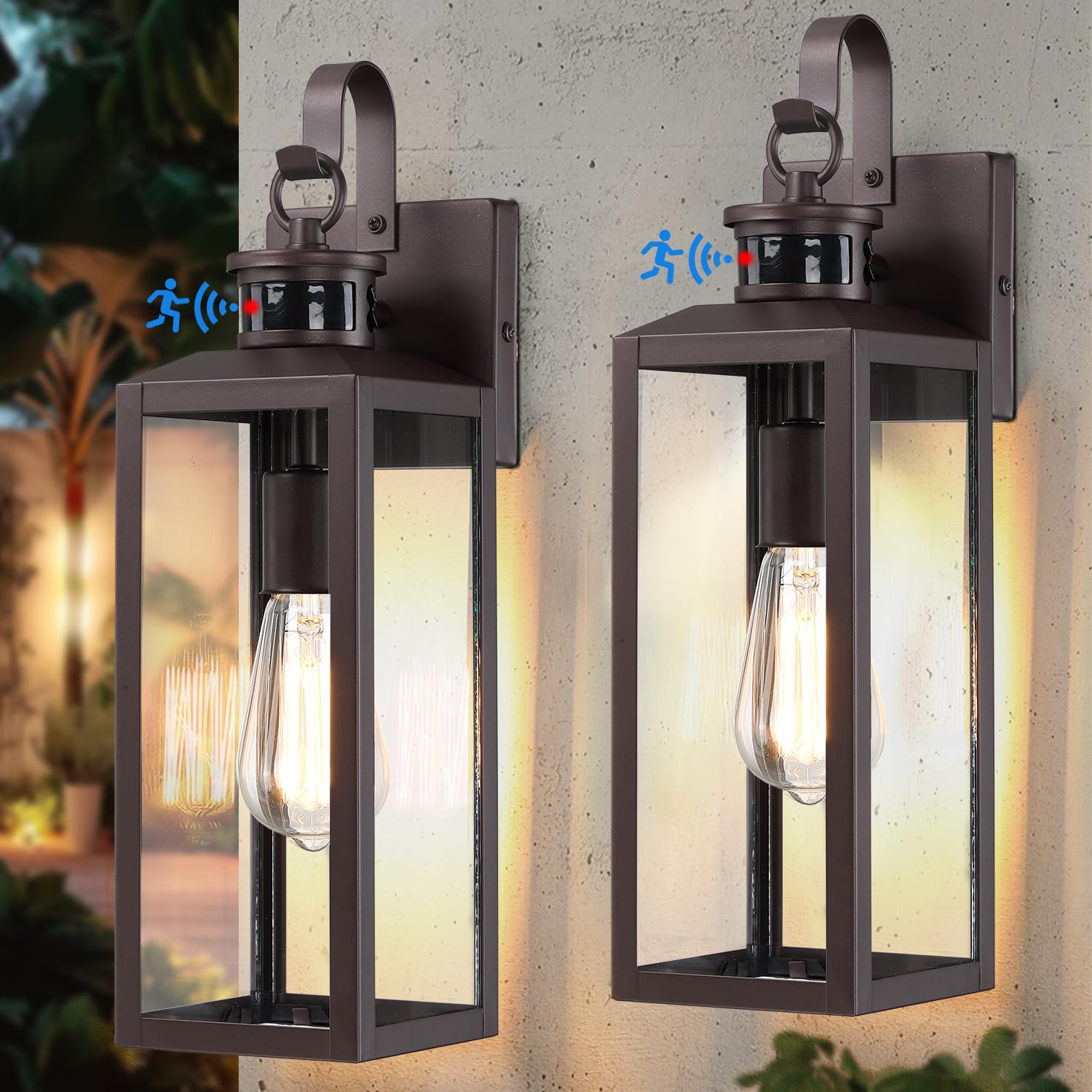 MYHXQ Motion Sensor Outdoor Lights, Waterproof Wall Mount, 2 Pack, Brown, Metal, Model WL109B-BW