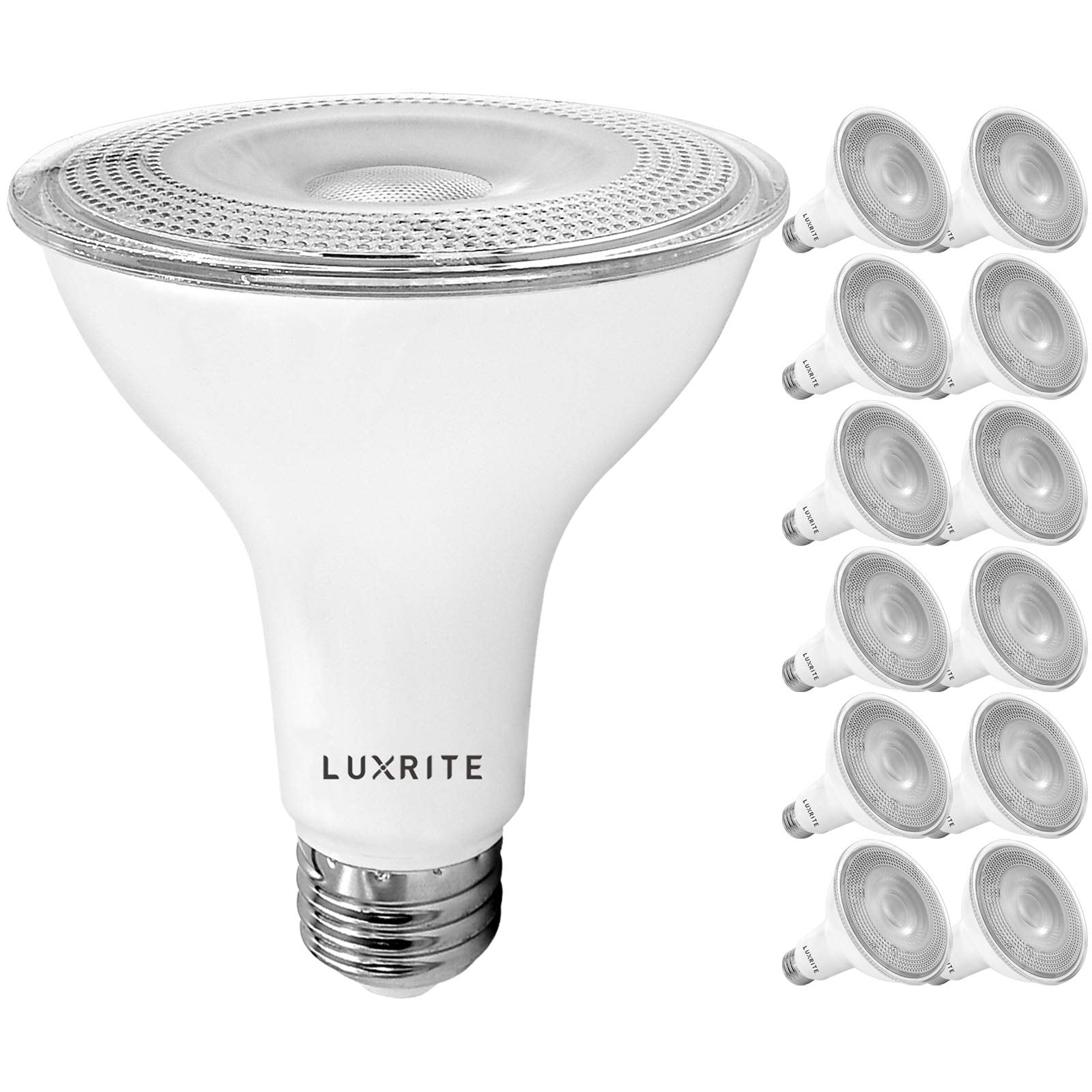 LUXRITE LED PAR30 Flood Light Bulb 75W Equivalent 4000K Cool White 11W Dimmable 12 Pack E26 Base UL Listed