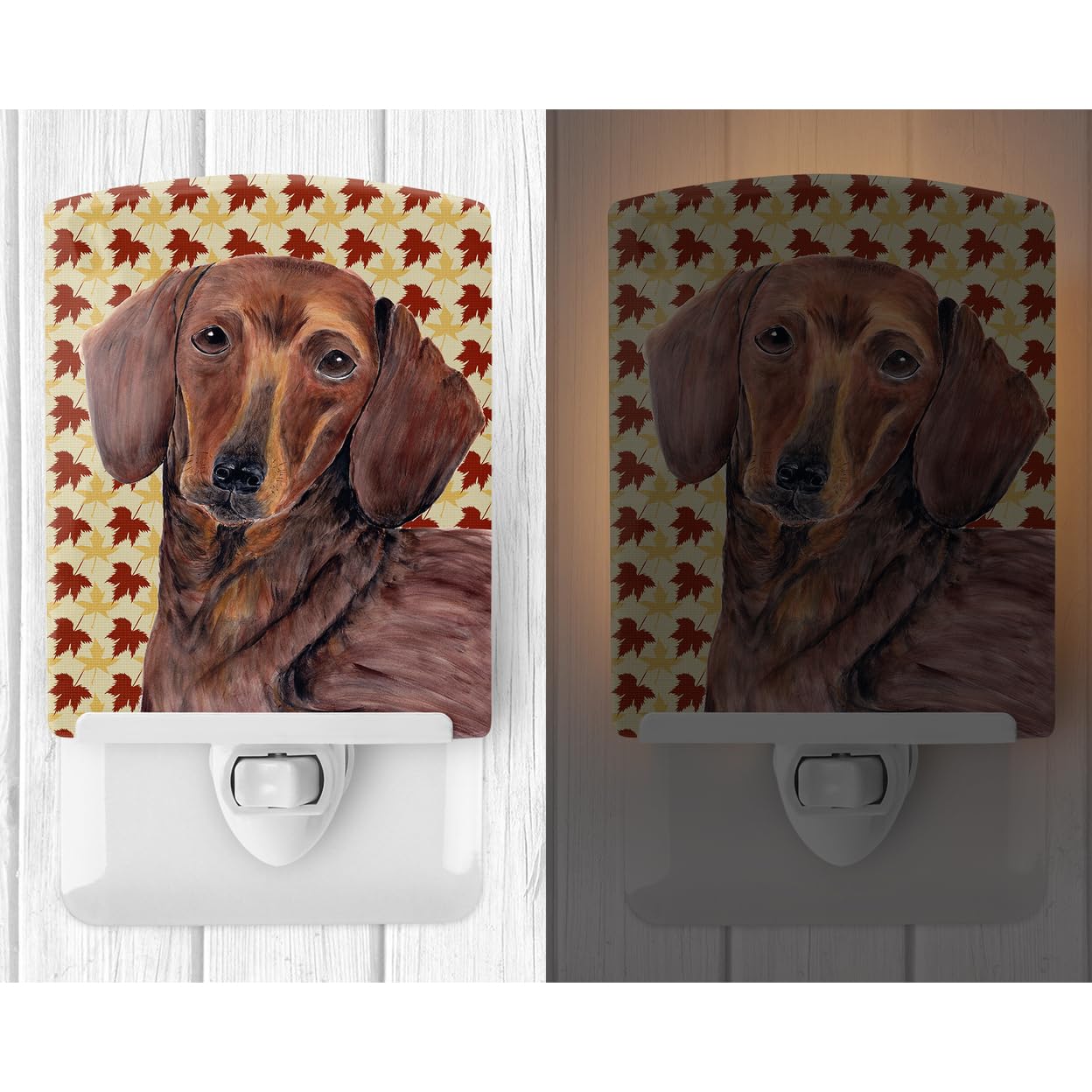 Carolines Treasures Ceramic Night Light Dachshund Fall Leaves 6x4x3 Multicolor Model SC9208CNL