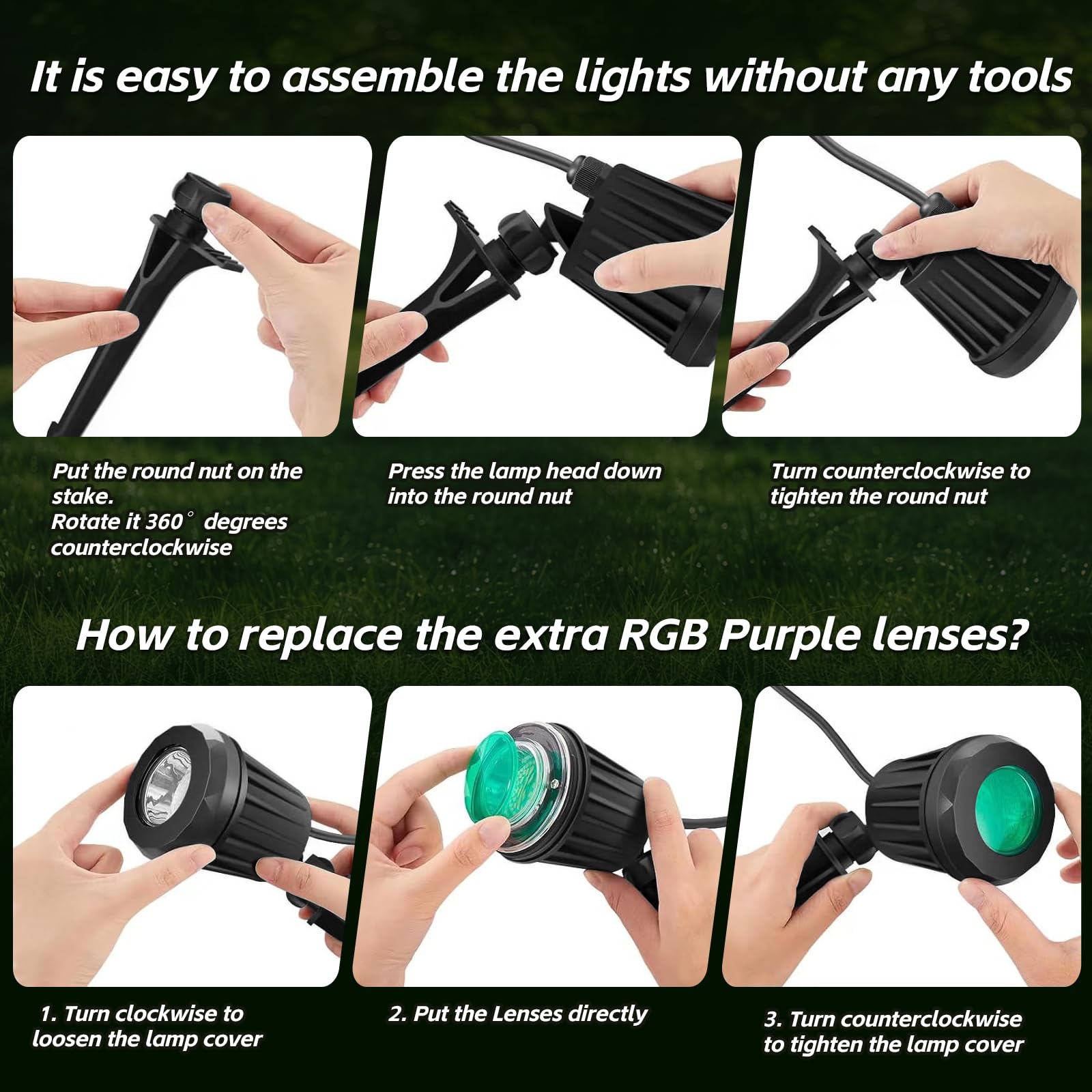 Holeva Halloween & Christmas Outdoor Spotlight  6500K Cool White Led Landscape Lighting With 4 Lenses (Rgb Purple)  Ip67 Waterproof  120V Plug-In For Yard  Garden Tree Holiday Decor(1 Pack  Black)