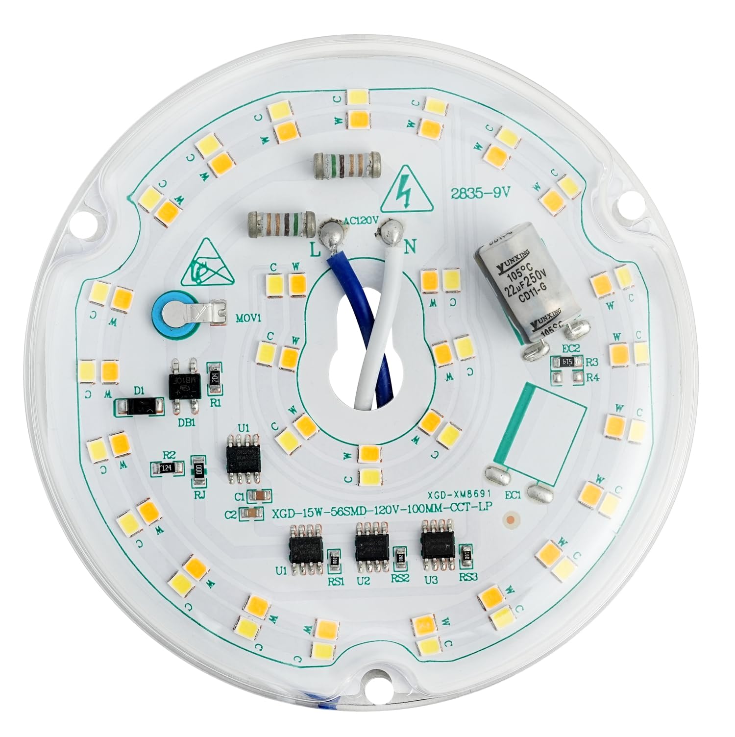 HAOLEDI 3.94 15W LED Ceiling Fan Light Retrofit Kit, Ceiling Light Replacement Panel PCB 3CCT 3000K 4500K 5000K 1800LM 120V CR
