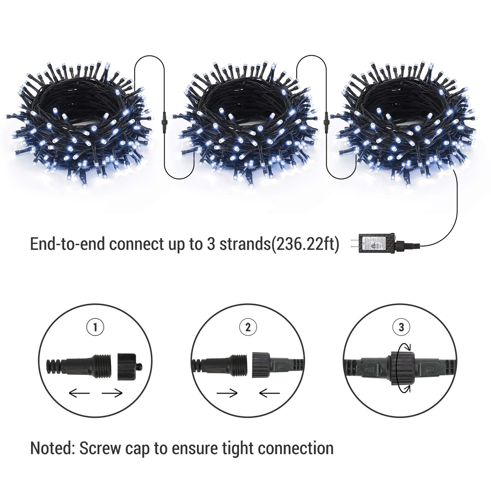 Brizled 240 LED Mini String Lights, 78.74ft, Cool White, Waterproof, 8 Modes, Model GP-SW290DC0209-IP44 for Indoor/Outdoor Use
