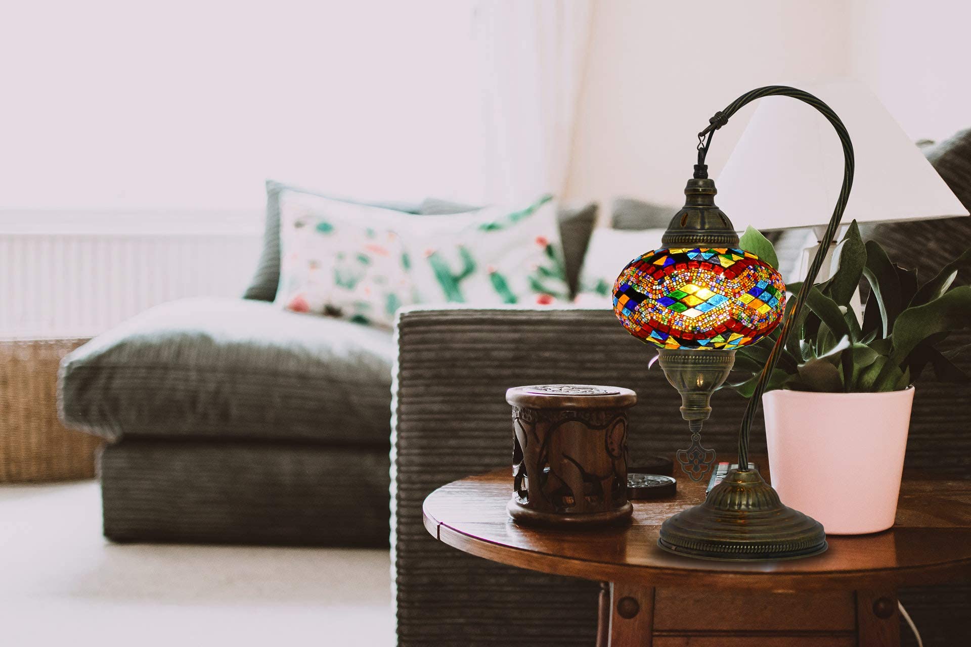 mozaist Turkish Swan Neck Mosaic Table Lamp, Stained Glass, Antique Bohemian Design, E12 Socket, Color B1