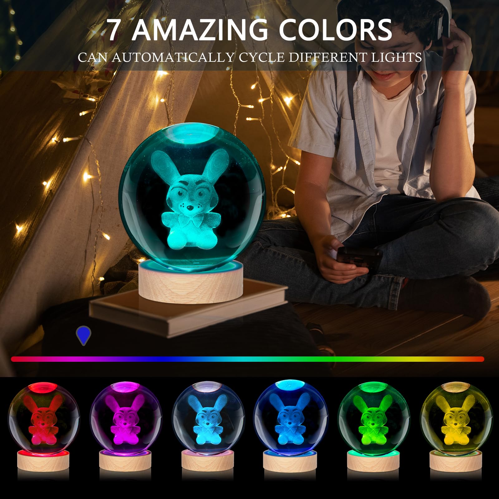Culdetha 3D Bear Crystal Ball Night Light With Colorful Led Base, Home Decor And Gift For Kids, Christmas And Birthdays (Multico