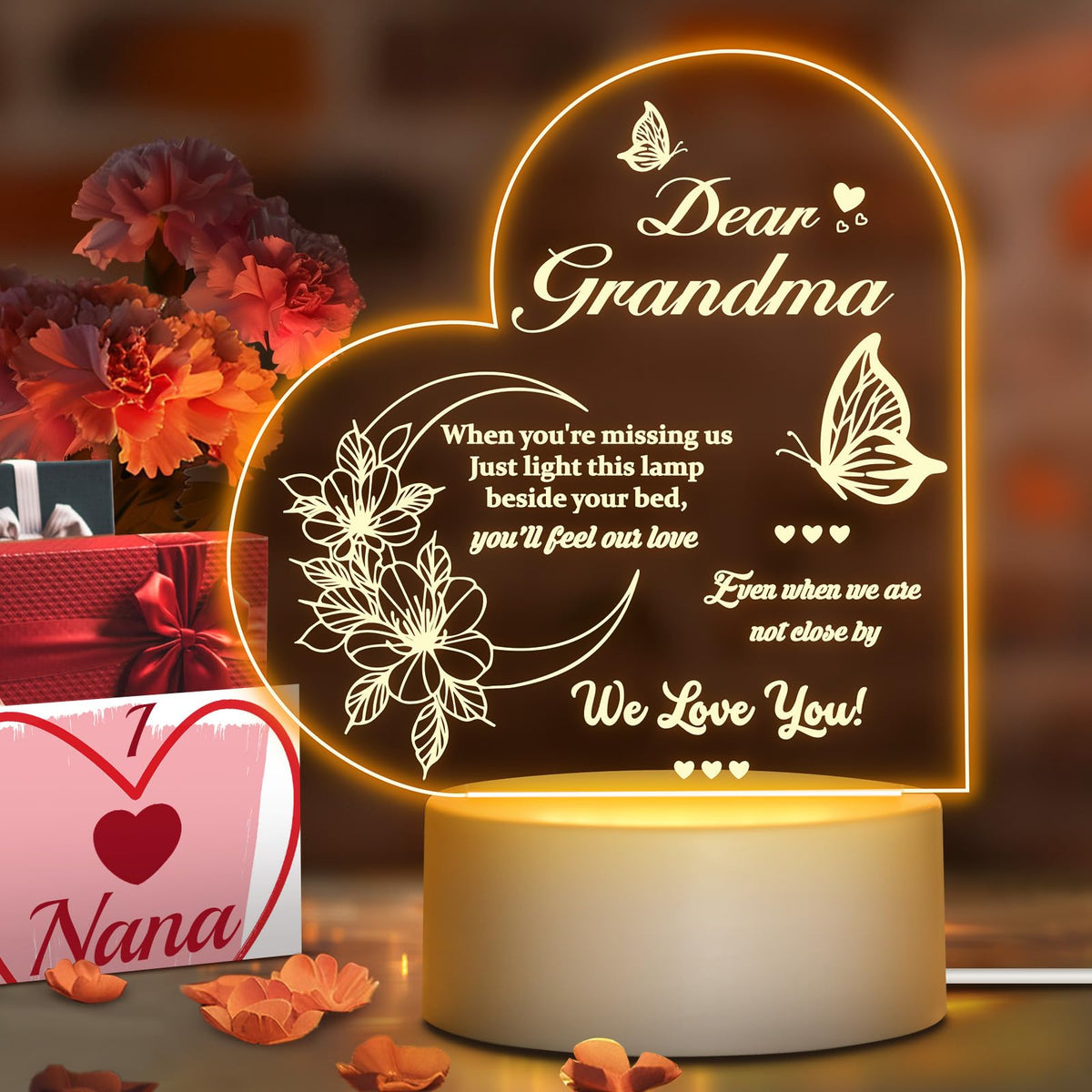 Linkax Grandma Gifts for Mothers Day Nana Gifts, Grandma Gifts - Engraved Night Light, Grandma Birthday Gifts from Granddaughter