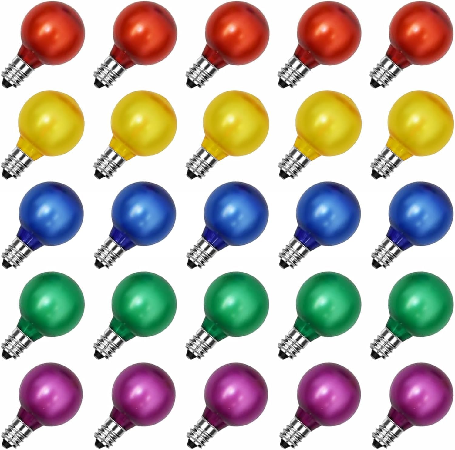GOOTHY 25 Pack G40 Frosted Multicolor LED String Light Bulbs, E12/C7 Candelabra Base Christmas Globe Replacement Bulbs for Indoor Outdoor, 0.6W Shatterproof LED Night Light Bulbs