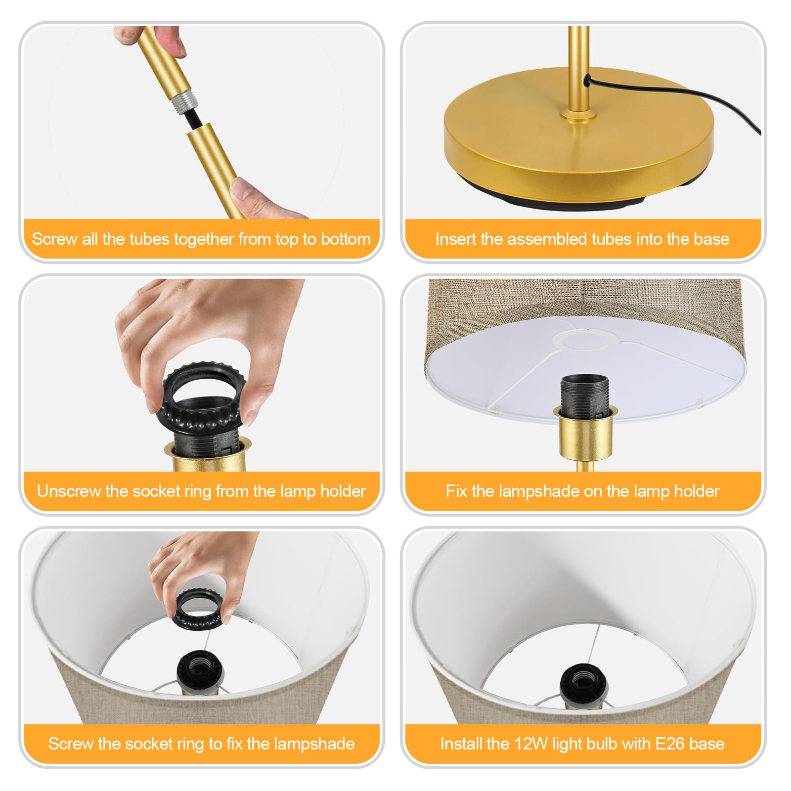 Floor Lamp Gold  Standing Lamp  58  Small Tall Lamps With Jute Lampshade  Simple Pole Lamp For Bedroom  On/Off Footswitch  Gold Lamps For Living Room/Office/Boho Christmas Gift For Kids(No Bulb)