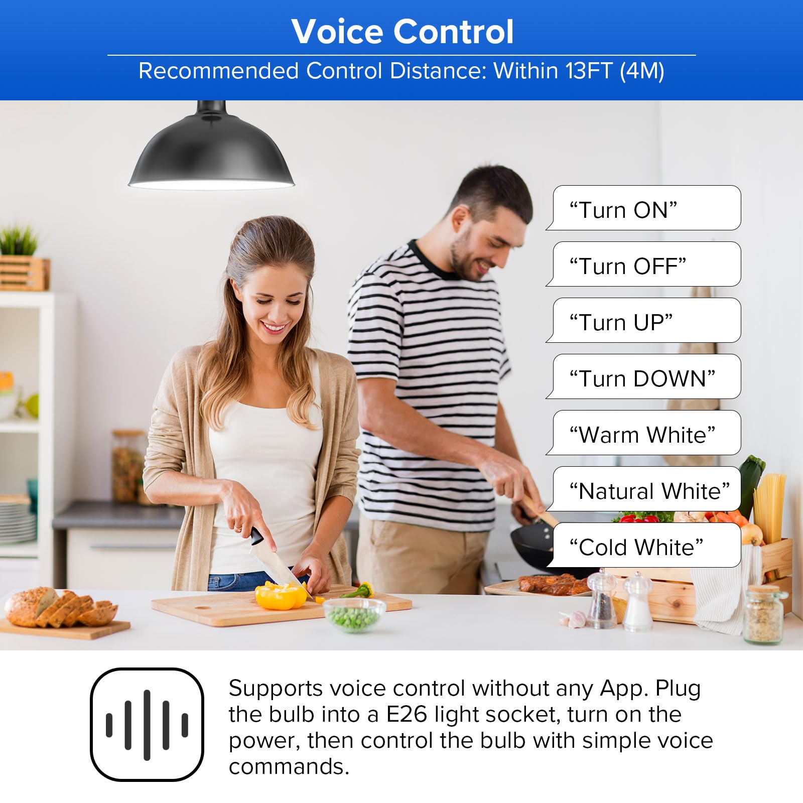 Sansi Smart Led Light Bulb, 2200Lm Voice Remote Control 2700K 4000K 6500K Dimmable A21 18W Light Bulb, 150W Equivalent E26 Base