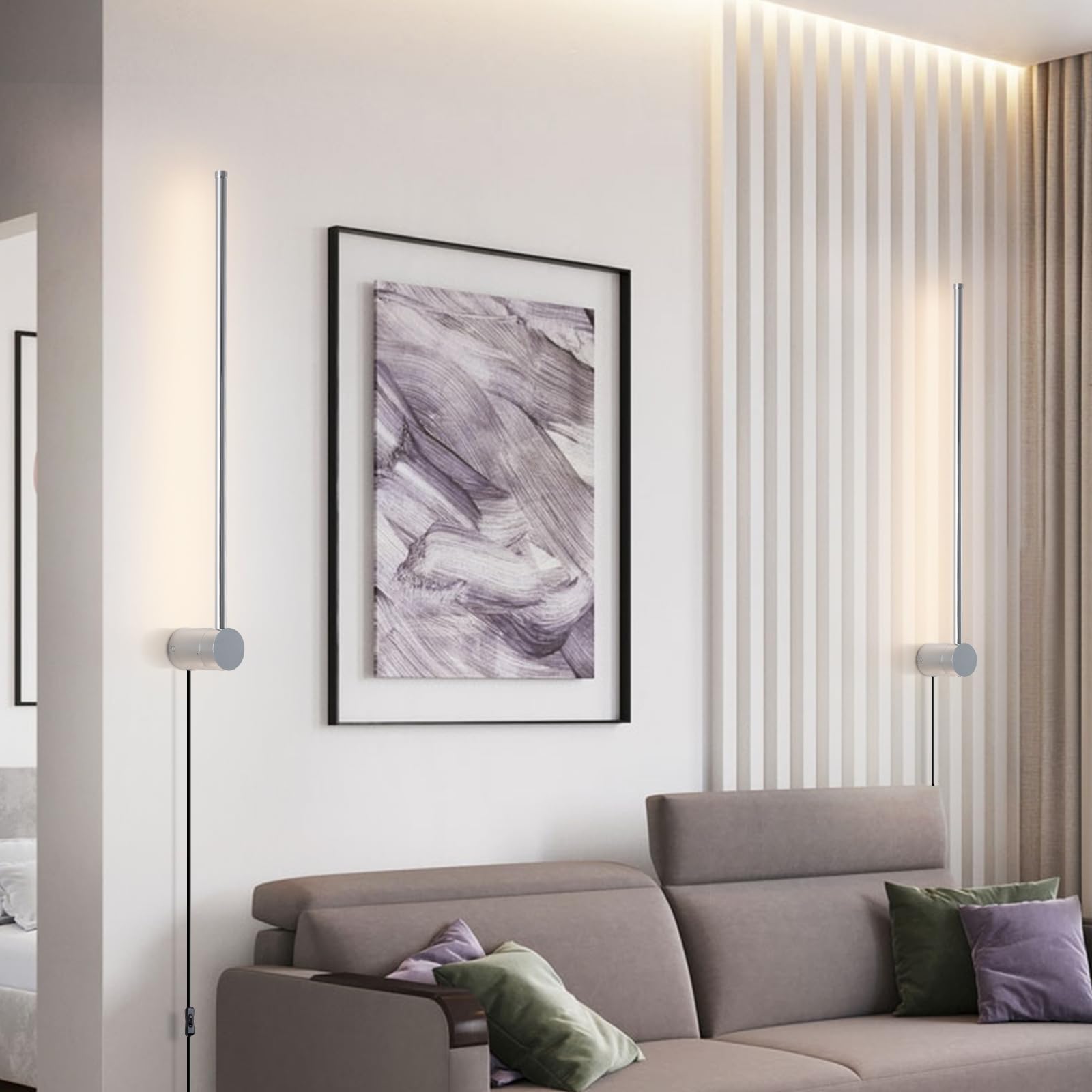 KELUOLY Modern LED Wall Sconces Set of 2, Chrome Dimmable 23.6" Aluminum Lighting for Bathroom, Bedroom, Living Room, Model RYDCT-G60