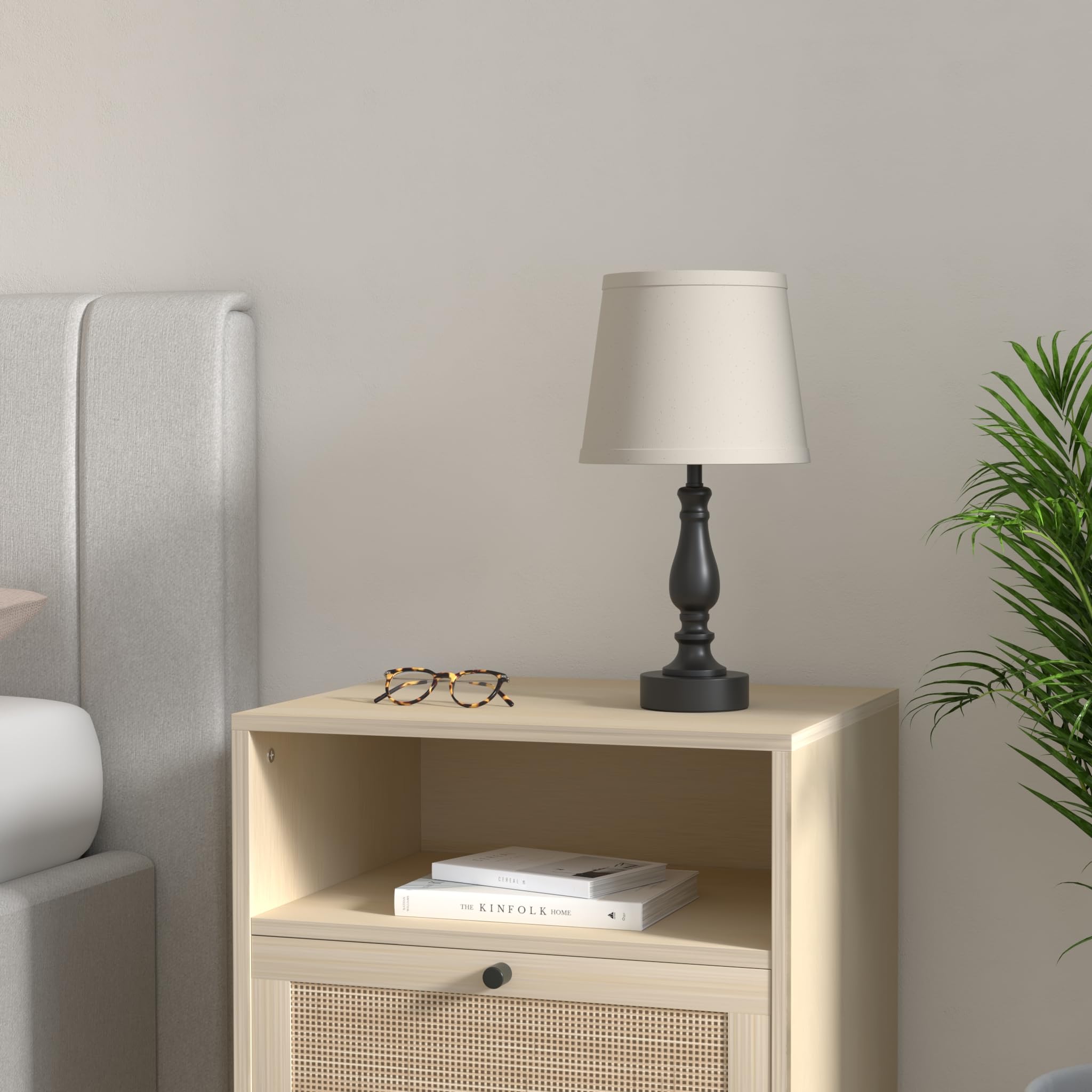 EJIAXIN Touch Bedside Table Lamps Set of 2, 3 Way Dimmable, USB Ports, Slub Linen Shade, Light Oat Color, Model E-98008A