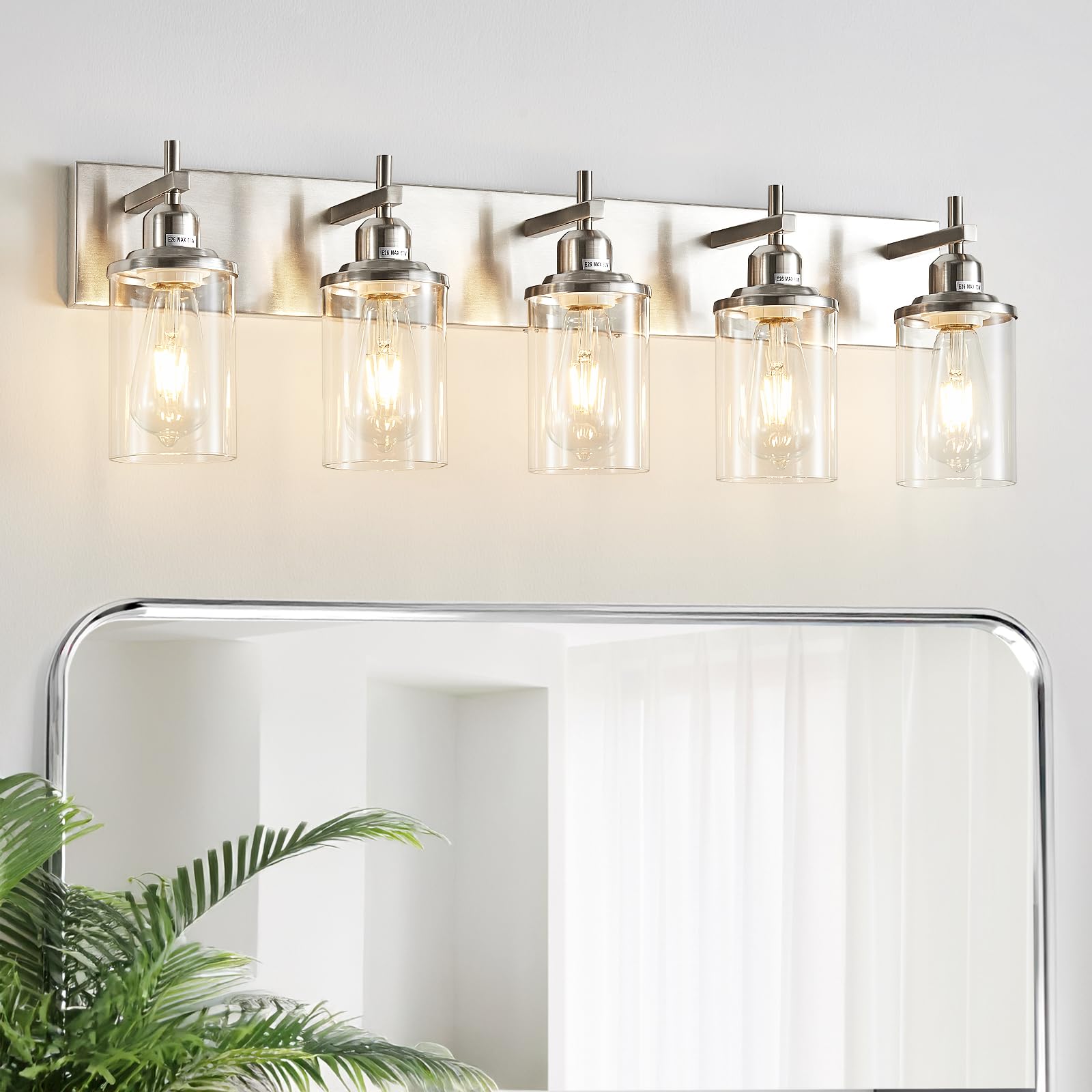 Lanhall 5-Light Brushed Nickel Bathroom Light Fixture Over Mirror Modern Bathroom Vanity Light Vintage Wall Lighting With Clear