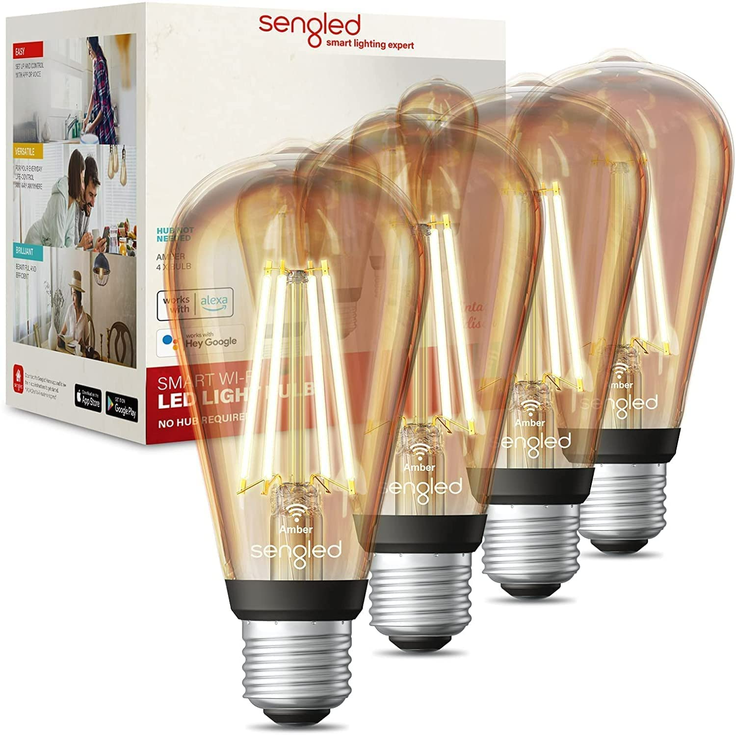 Sengled Smart Vintage Filament LED Bulbs, ST19 60W Equivalent, Soft White, 4-Pack, Works with Alexa & Google