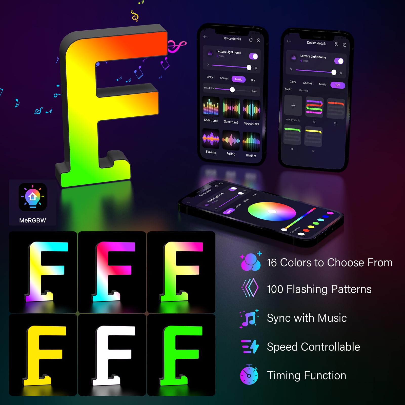 Kangtaixin LED Light Up Letter F, USB Powered Color Changing Sign, 15x14x2.5 cm, Plastic Night Light for Party Decorations