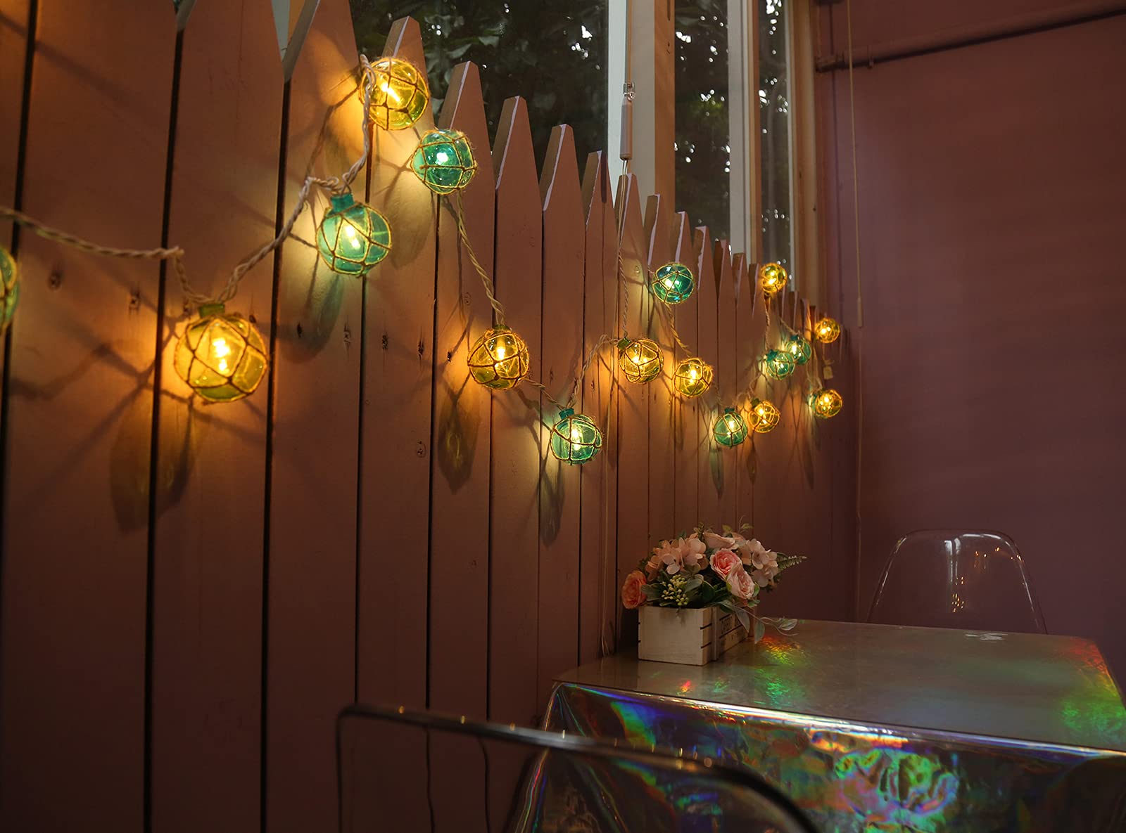 NIOSTA Ocean Beach String Lights, 10 Nautical Float Ball Lights, Plug in, Blue Green, FAP107A03A, Coastal Decoration